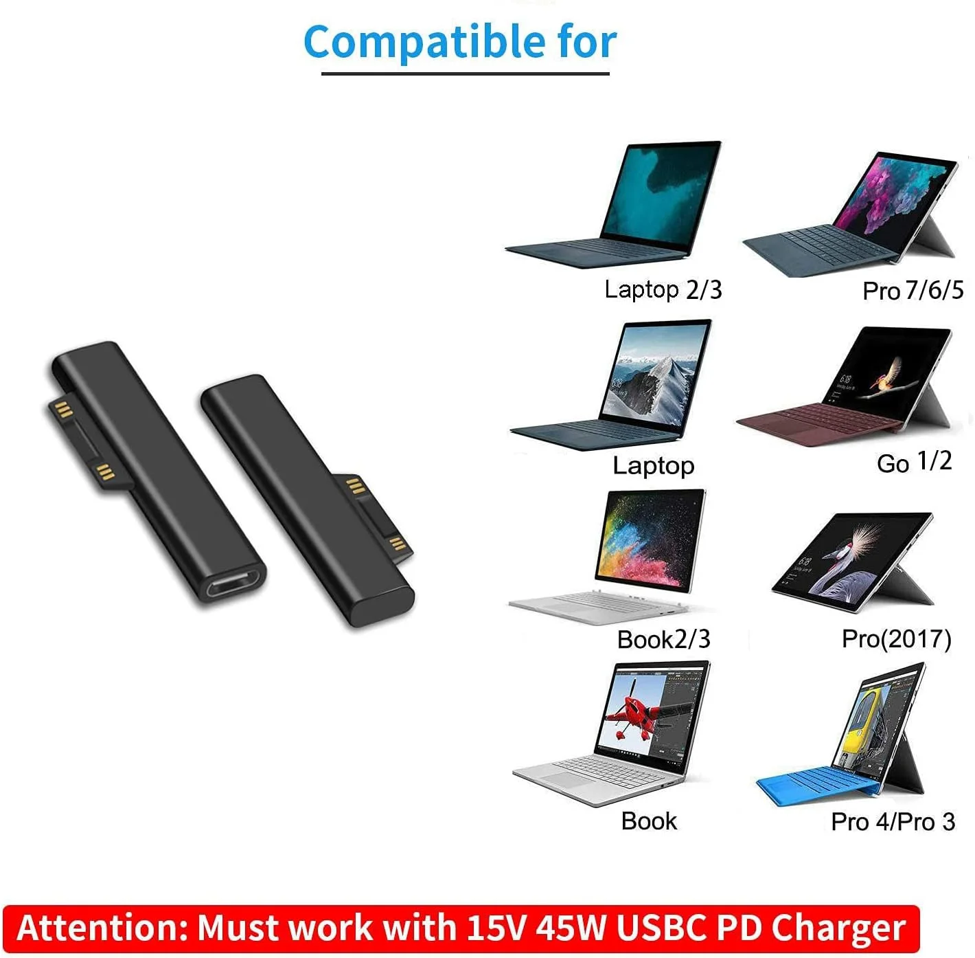 تبدیل خزنه برای اتصال شارژر USB C، سازگار با Microsoft Surface Pro 7/6/5/4/3 Go 1/2 Surface Laptop 4/3/2/1، کار با منبع تغذیه 45W 15V3A USBC و کابل 3A USB-C (2 عدد) تبدیل خزنه برای اتصال شارژر USB C، سازگار با Microsoft Surface Pro 7/6/5/4/3 Go 1/2 Surface Laptop 4/3/2/1، کار با منبع تغذیه 45W 15V3A USBC و کابل 3A USB-C (2 عدد)
