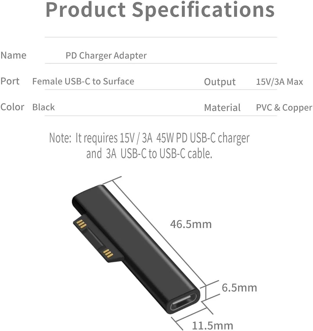 تبدیل خزنه برای اتصال شارژر USB C، سازگار با Microsoft Surface Pro 7/6/5/4/3 Go 1/2 Surface Laptop 4/3/2/1، کار با منبع تغذیه 45W 15V3A USBC و کابل 3A USB-C (2 عدد) تبدیل خزنه برای اتصال شارژر USB C، سازگار با Microsoft Surface Pro 7/6/5/4/3 Go 1/2 Surface Laptop 4/3/2/1، کار با منبع تغذیه 45W 15V3A USBC و کابل 3A USB-C (2 عدد)