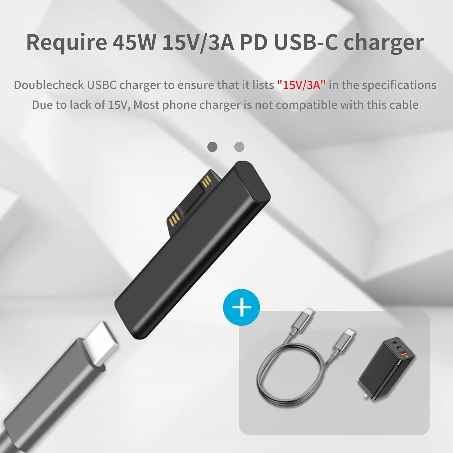 تبدیل خزنه برای اتصال شارژر USB C، سازگار با Microsoft Surface Pro 7/6/5/4/3 Go 1/2 Surface Laptop 4/3/2/1، کار با منبع تغذیه 45W 15V3A USBC و کابل 3A USB-C (2 عدد) تبدیل خزنه برای اتصال شارژر USB C، سازگار با Microsoft Surface Pro 7/6/5/4/3 Go 1/2 Surface Laptop 4/3/2/1، کار با منبع تغذیه 45W 15V3A USBC و کابل 3A USB-C (2 عدد)