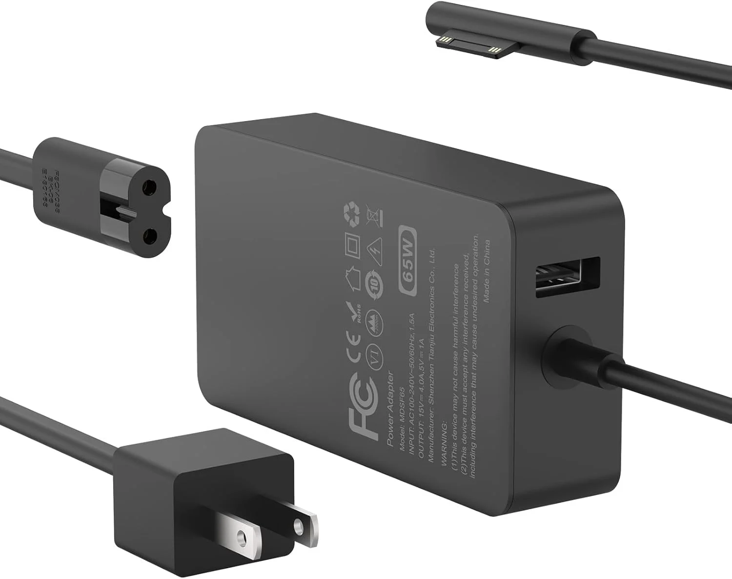 شارژر 65 واتی سرفیس پرو برای Microsoft Surface Pro 11 10 9 8 7+ 7 6 5 4 3 X، Surface Book 3 2 1، Surface Laptop 5 4 3 2 1، تبلت Surface Go، پشتیبانی از 44W 36W با پورت شارژ USB