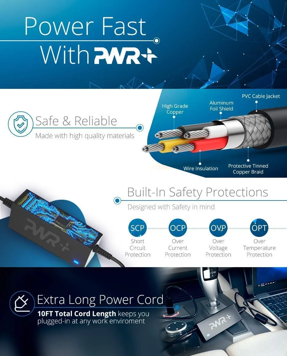 آداپتور شارژر فندکی USB-C برای لپ تاپ Pwr: دارای گواهی UL آمریکا و 2 سال گارانتی برای MacBook Pro 13 Air Retina 15 Touch Bar Lenovo Yoga Thinkpad Razer Blade Stealth Chromebook Pixel Acer Samsung Asus Dell Mi