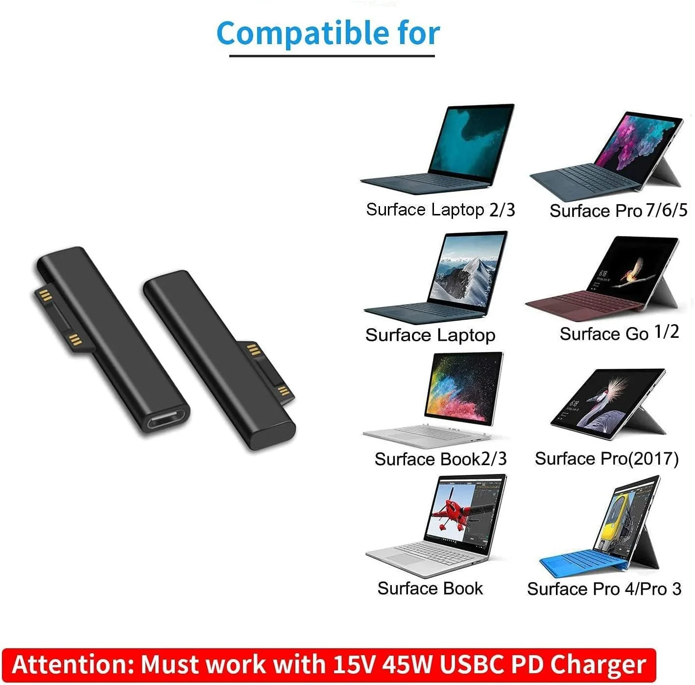 تبدیل اتصال سرفیس به USB C شارژ ELECDON، سازگار با Microsoft Surface Pro 7/6/5/4/3 Go 1/2 Surface Laptop 4/3/2/1، کار با منبع تغذیه 45W 15V3A USBC و کابل 3A USB-C (2 عدد) تبدیل اتصال سرفیس به USB C شارژ ELECDON، سازگار با Microsoft Surface Pro 7/6/5/4/3 Go 1/2 Surface Laptop 4/3/2/1، کار با منبع تغذیه 45W 15V3A USBC و کابل 3A USB-C (2 عدد)