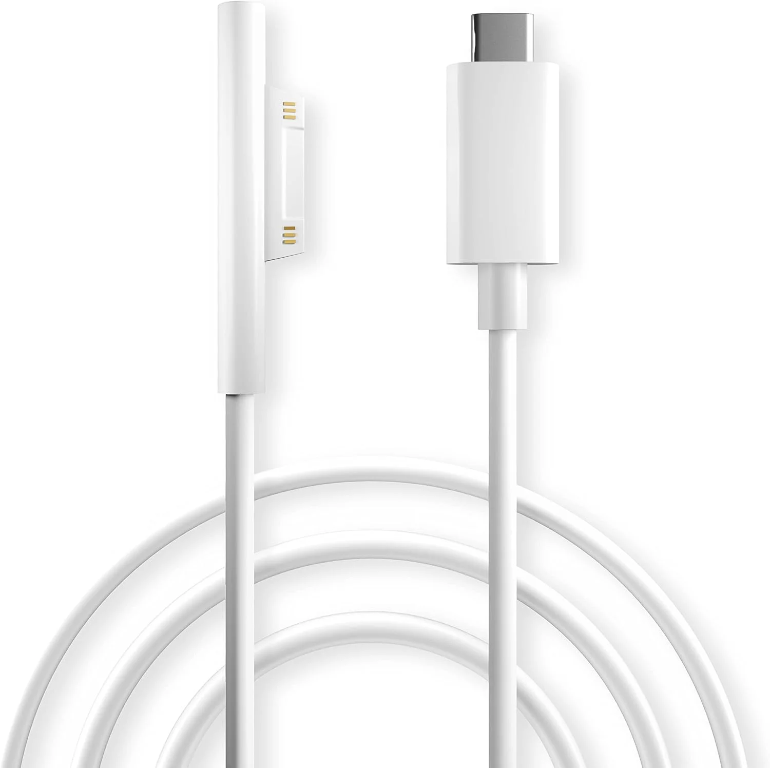 کابل شارژ Surface Connect به USB-C (سفید 1.8 متری)، سازگار با Microsoft Surface Pro 11/10/9/4/7/6/5/4/3 Go4/3/2/1 Laptop7/6/3/2/1، کار با شارژر 45W 15V3A USBC