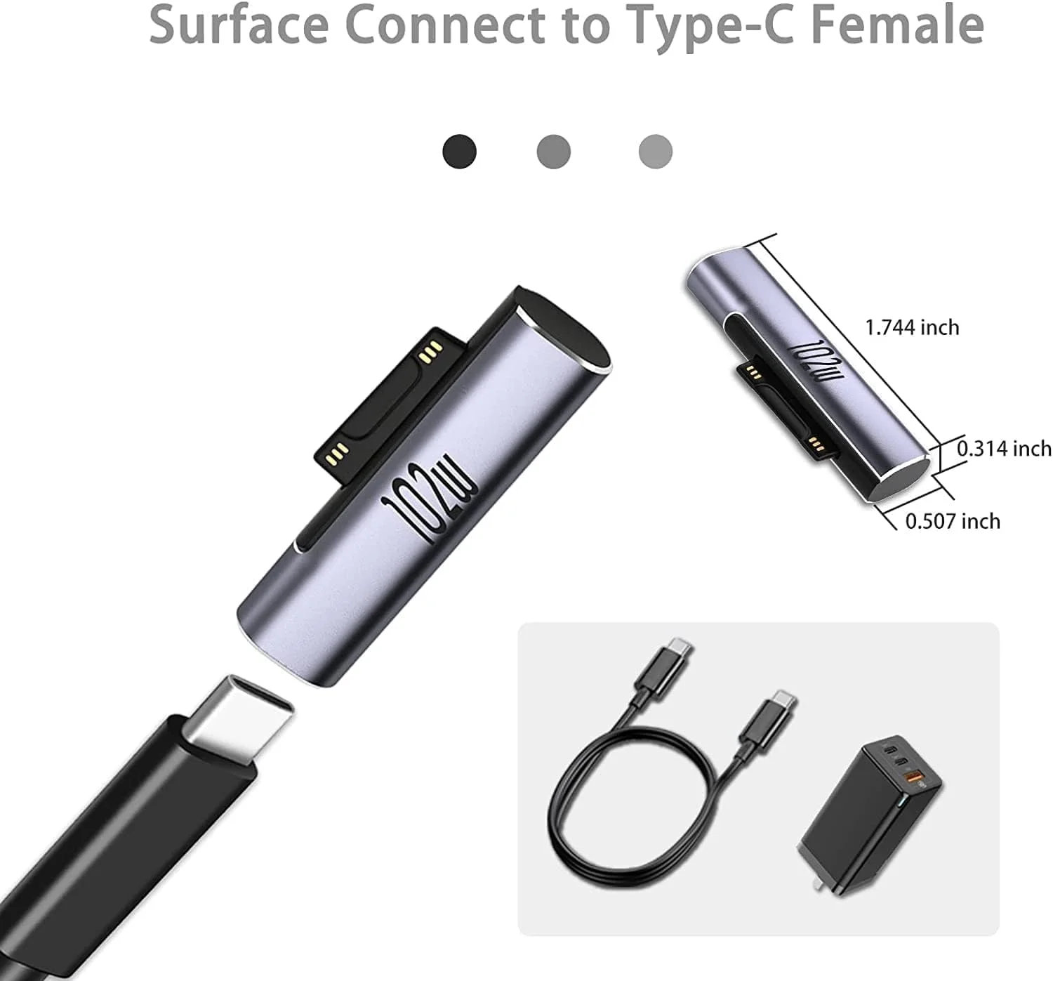 آداپتور تبدیل سرفیس کانکت به Type-C مادگی خزنه، شارژر 120W PD 15V-3A/6.8A USB Type-C سازگار با سری Microsoft Surface Pro