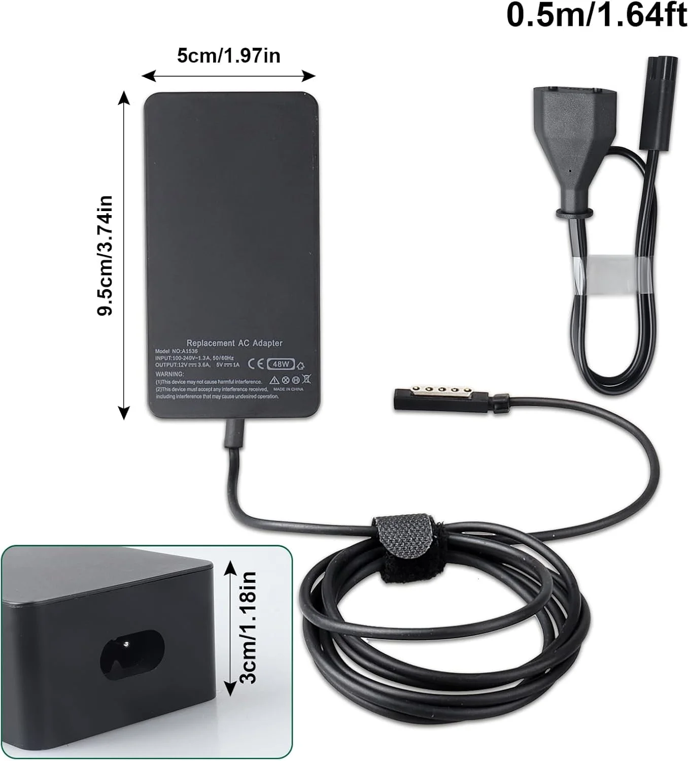 شارژر لپ تاپ و تبلت 12 ولت 3.6 آمپر 48 وات WoskjXas سازگار با Microsoft Surface Pro 1، Pro 2، Surface RT و Surface RT 2 10.6 اینچی با کانکتور USB و کابل شارژ