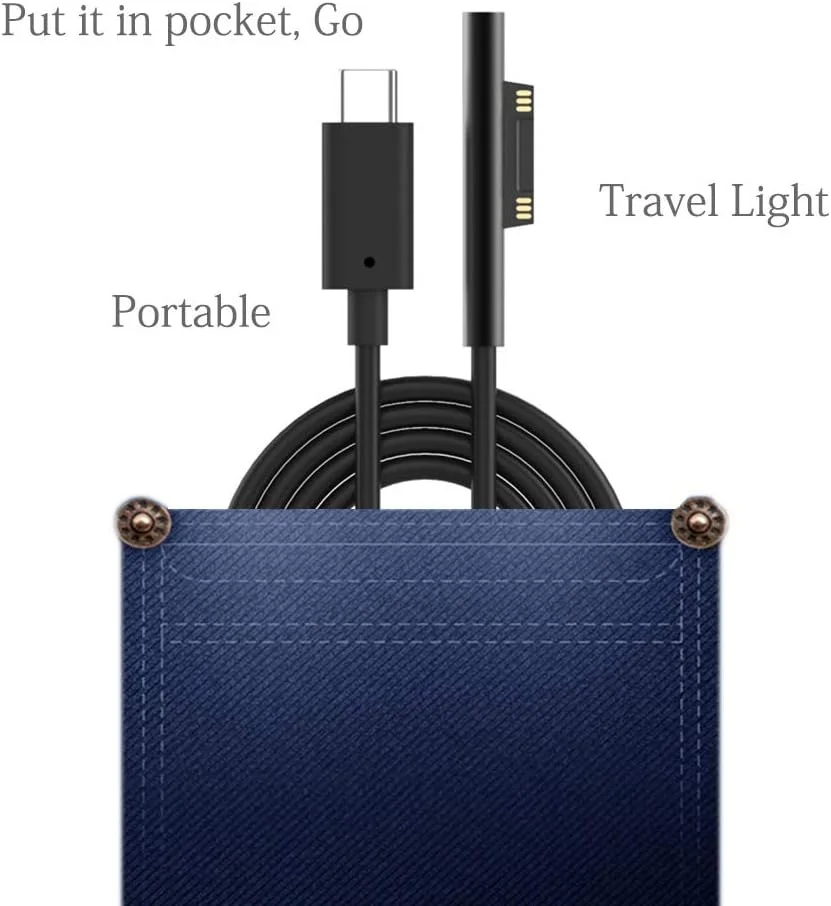 کابل شارژ E-MOSOST Microsoft Surface Connect به USB-C PD 15V برای Surface Pro، Book، Laptop، Go (USBC نر)
