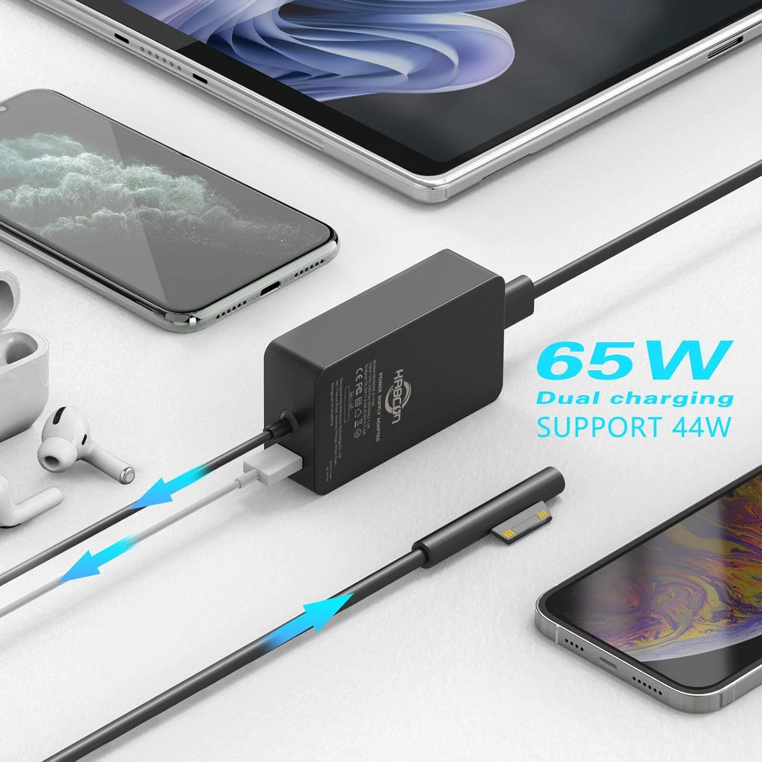 شارژر لپ تاپ سطحی KABCON Pro [دارای گواهینامه UL] آداپتور برق 65 واتی سازگار با Microsoft Surface Pro X Pro 7 Pro 6 Pro 5 Pro 4 Pro 3 Surface Laptop 1 2 3 Surface Go 1 2 Surface Book به همراه کیف مسافرتی