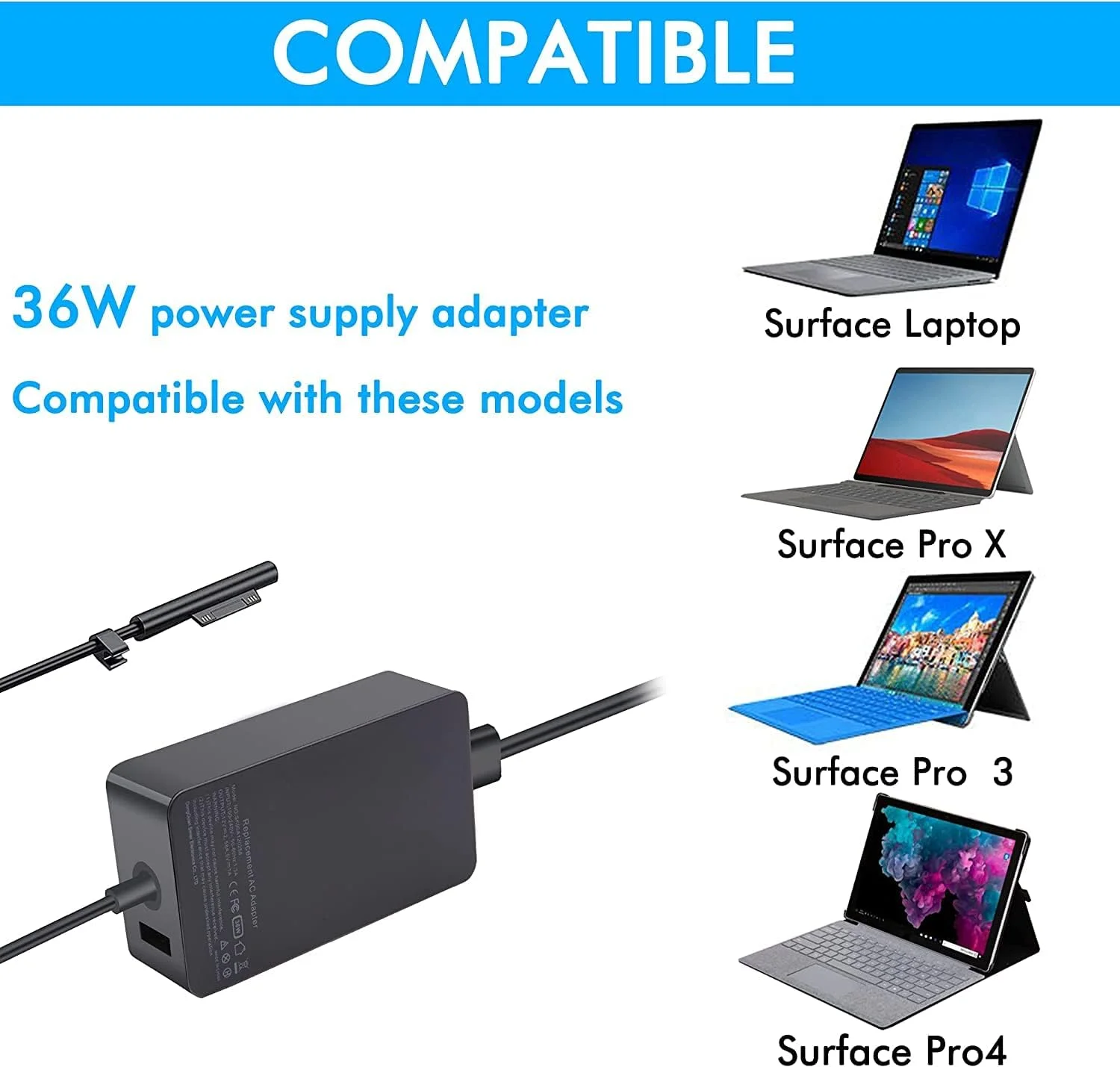 شارژر سرفیس پرو AWDOAJOI، آداپتور لپ تاپ 36 واتی برای مایکروسافت سرفیس پرو 3 4 (Intel Core i5 و Core i7) سرفیس پرو 5 2017 با کیف مسافرتی [12V 2.58A]