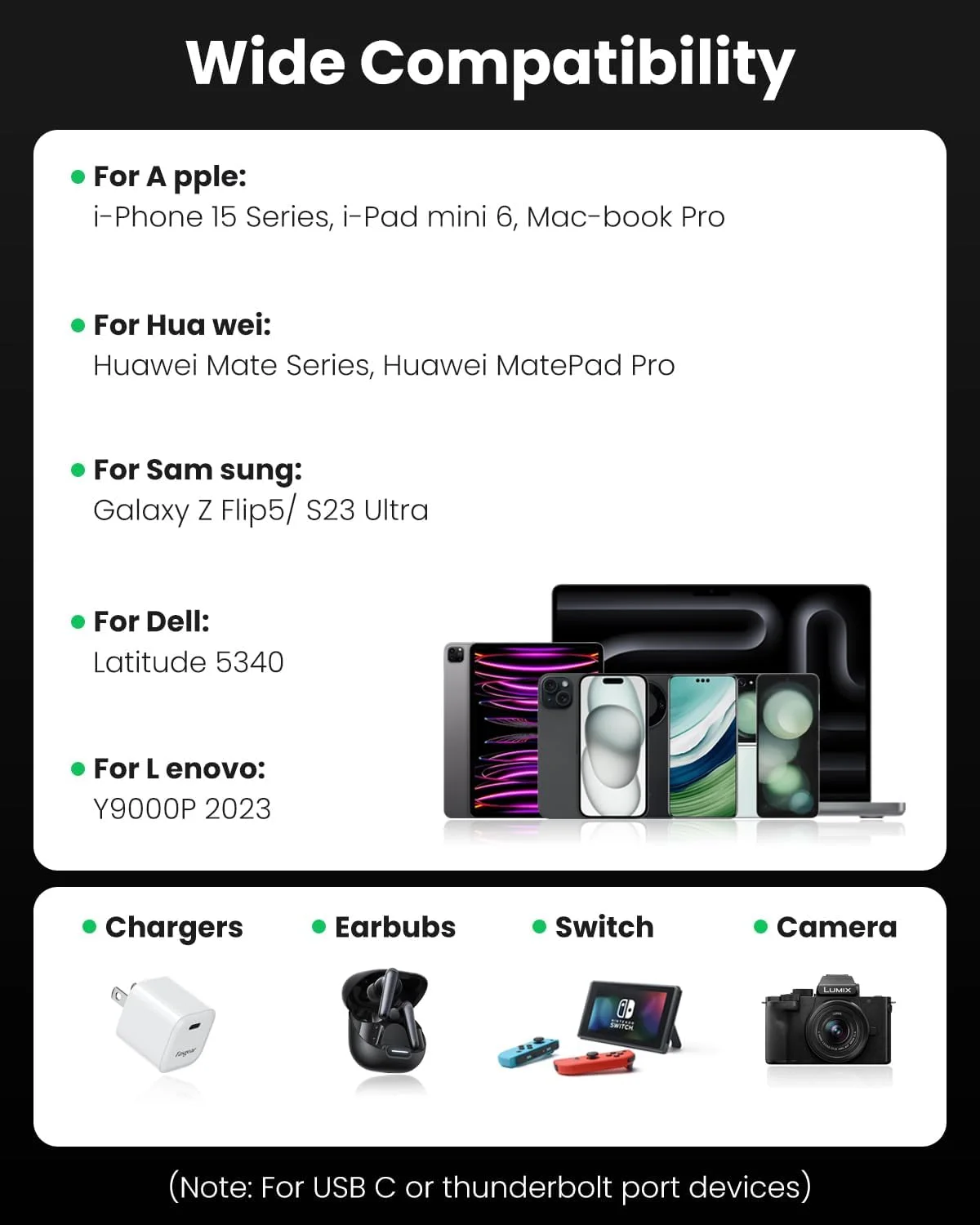 کابل USB C به USB C فست گیر 240 وات، 1 متر جمع شونده، کابل شارژ سریع 5 آمپر نوع C برای شارژر USB C 100 وات [4 طول کشش] سازگار با آیفون 15، سامسونگ گلکسی Z Flip5 S23، مک بوک پرو (مشکی)