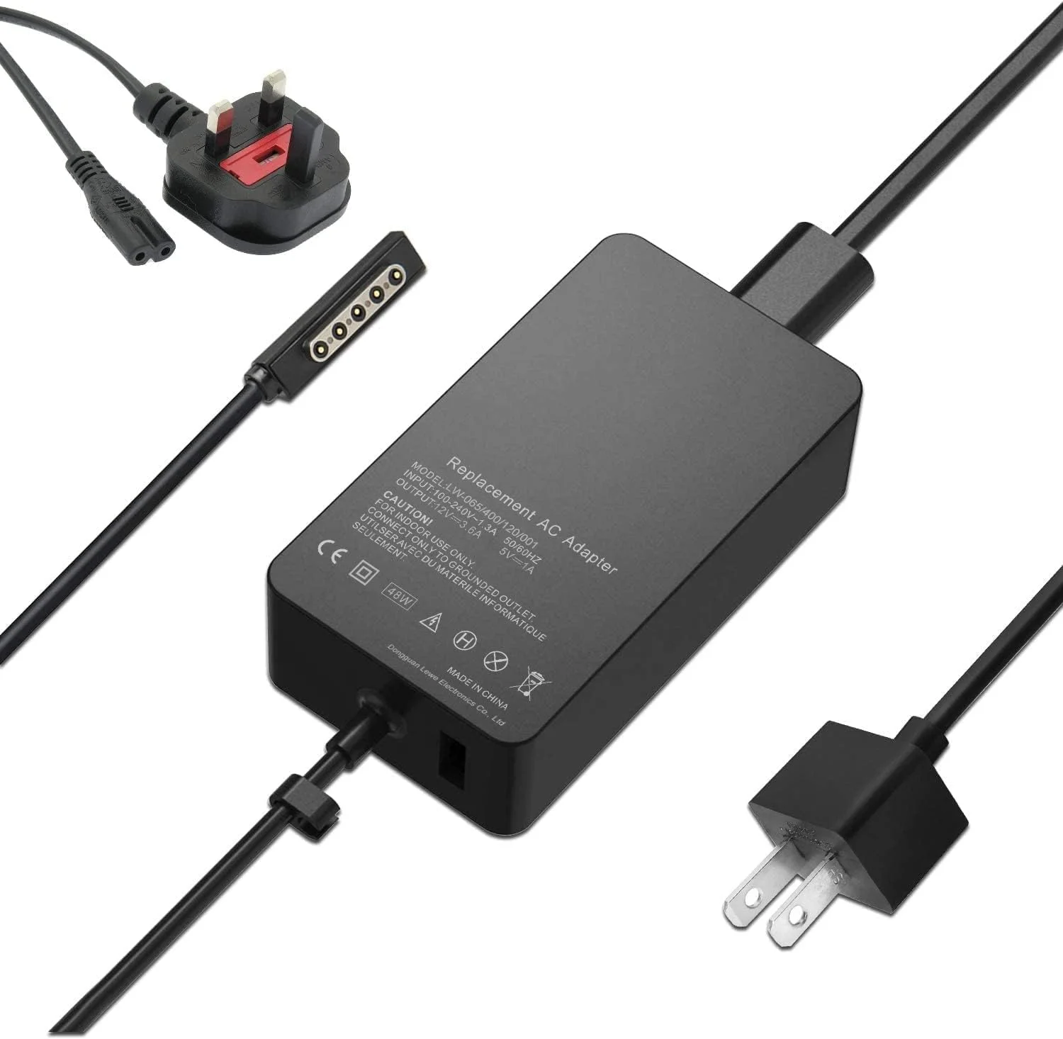 شارژر قابل حمل 48 واتی 12 ولت 3.6 آمپر برای تبلت های مایکروسافت سرفیس پرو 2، سرفیس پرو 1 و سرفیس RT، تبلت ویندوز 8 مدل 1536 (با شارژ USB 5 ولت/1 آمپر و سیم برق 6 فوتی) شارژر قابل حمل 48 واتی 12 ولت 3.6 آمپر برای تبلت های مایکروسافت سرفیس پرو 2، سرفیس پرو 1 و سرفیس RT، تبلت ویندوز 8 مدل 1536 (با شارژ USB 5 ولت/1 آمپر و سیم برق 6 فوتی)