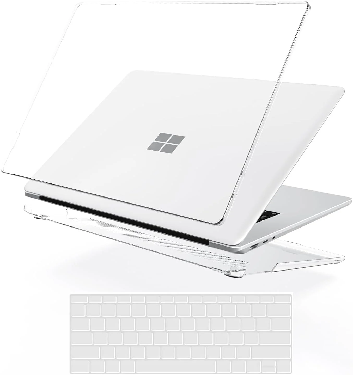 کاور محافظ شفاف T Tersely مناسب برای لپ تاپ 13.5 اینچی Microsoft Surface Laptop 5/4/3 با کیبورد فلزی (مدل: 1951/1868)، کاور سخت پلاستیکی محافظ شفاف + روکش کیبورد - شفاف