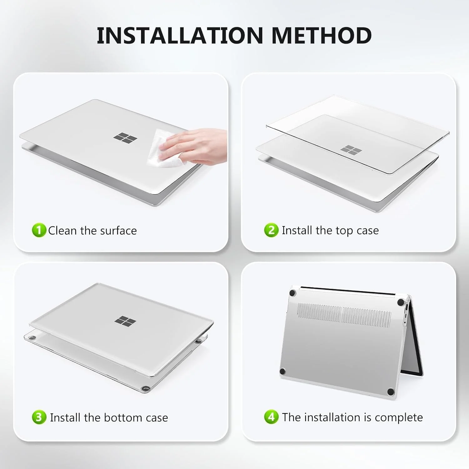 کاور محافظ شفاف T Tersely مناسب برای لپ تاپ 13.5 اینچی Microsoft Surface Laptop 5/4/3 با کیبورد فلزی (مدل: 1951/1868)، کاور سخت پلاستیکی محافظ شفاف + روکش کیبورد - شفاف