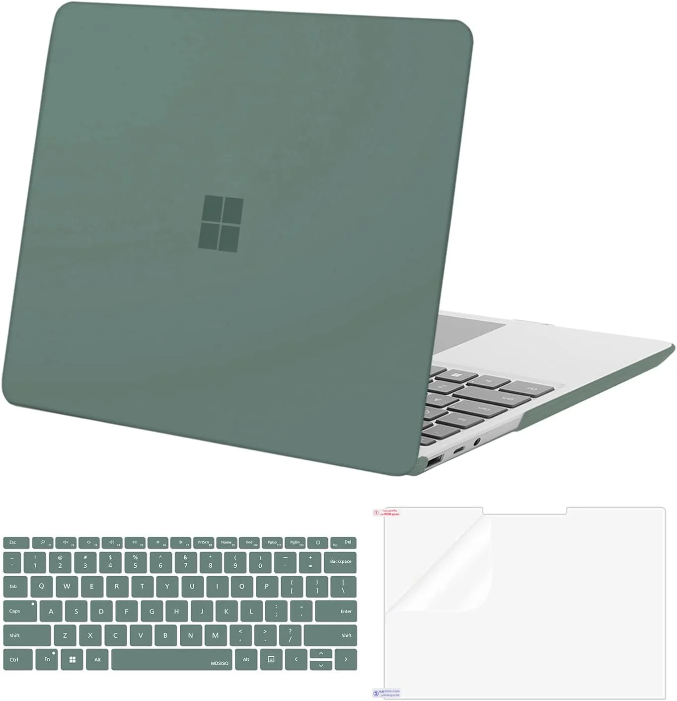 کیف محافظ موسیسو سازگار با مایکروسافت Surface Laptop Go 3/2/1 12.4 اینچی مدل های 2023-2020 (مدل ها: 2013 و 1943)، کیف محافظ پلاستیکی سخت، روکش کیبورد و محافظ صفحه نمایش، سبز زمردی
