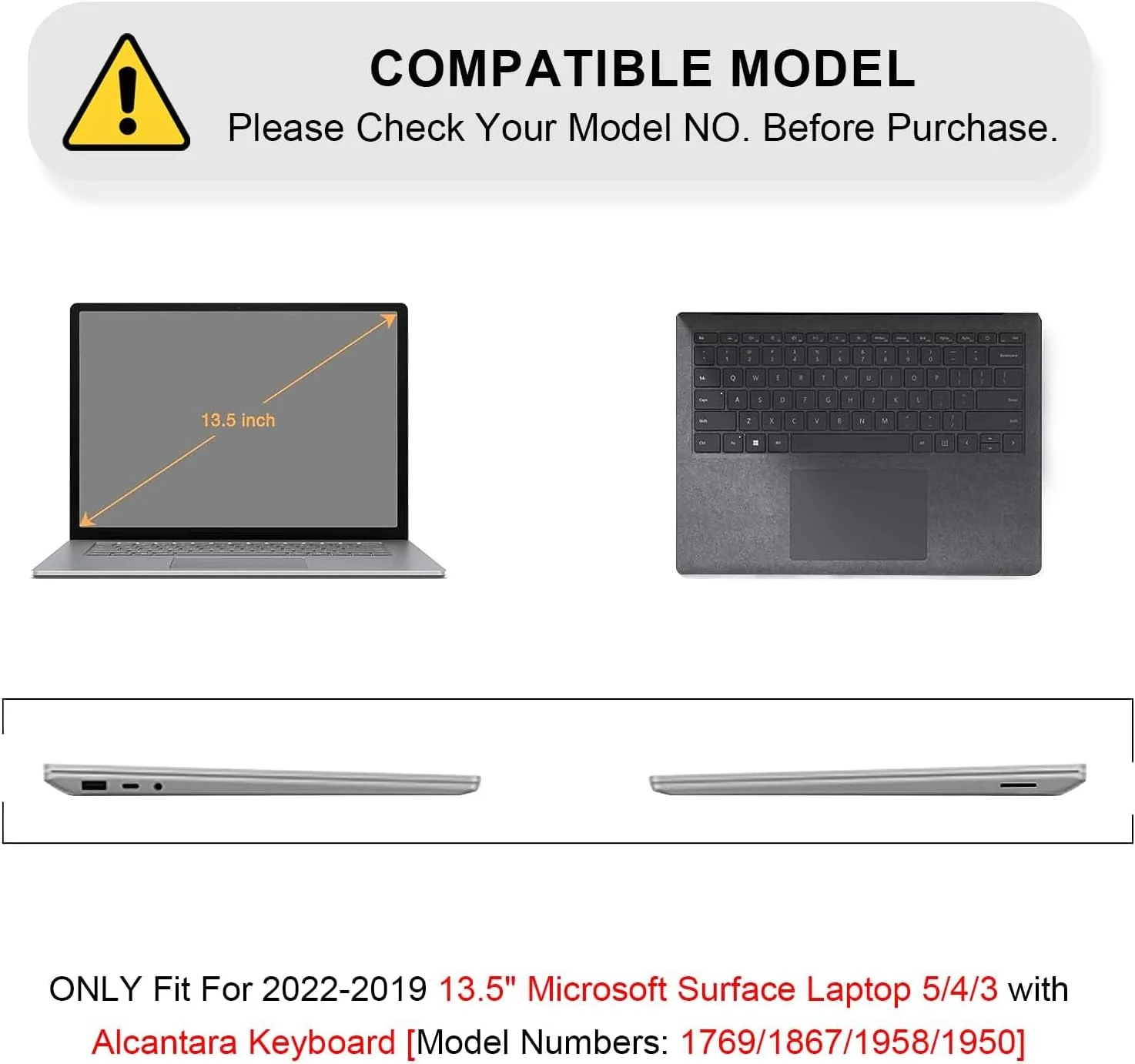 قاب محافظ eWINNER سازگار با لپ تاپ های مایکروسافت Surface Laptop 5/4/3/2 با صفحه کلید آلکانترا (مدل های 1769/1867/1958/1950)، پوشش محافظ باریک و سخت (مشکی کریستالی) قاب محافظ eWINNER سازگار با لپ تاپ های مایکروسافت Surface Laptop 5/4/3/2 با صفحه کلید آلکانترا (مدل های 1769/1867/1958/1950)، پوشش محافظ باریک و سخت (مشکی کریستالی)