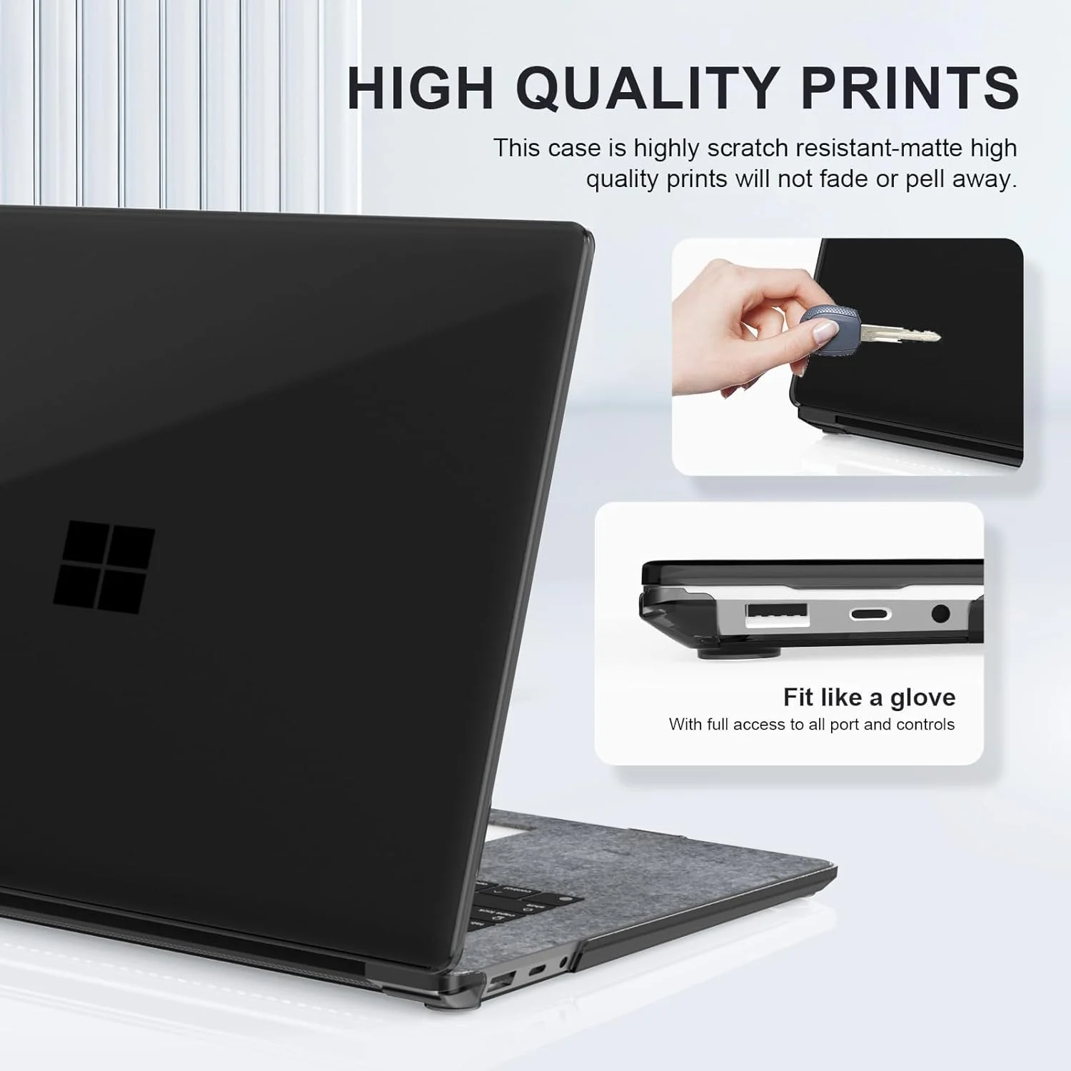 قاب محافظ eWINNER سازگار با لپ تاپ های مایکروسافت Surface Laptop 5/4/3/2 با صفحه کلید آلکانترا (مدل های 1769/1867/1958/1950)، پوشش محافظ باریک و سخت (مشکی کریستالی) قاب محافظ eWINNER سازگار با لپ تاپ های مایکروسافت Surface Laptop 5/4/3/2 با صفحه کلید آلکانترا (مدل های 1769/1867/1958/1950)، پوشش محافظ باریک و سخت (مشکی کریستالی)