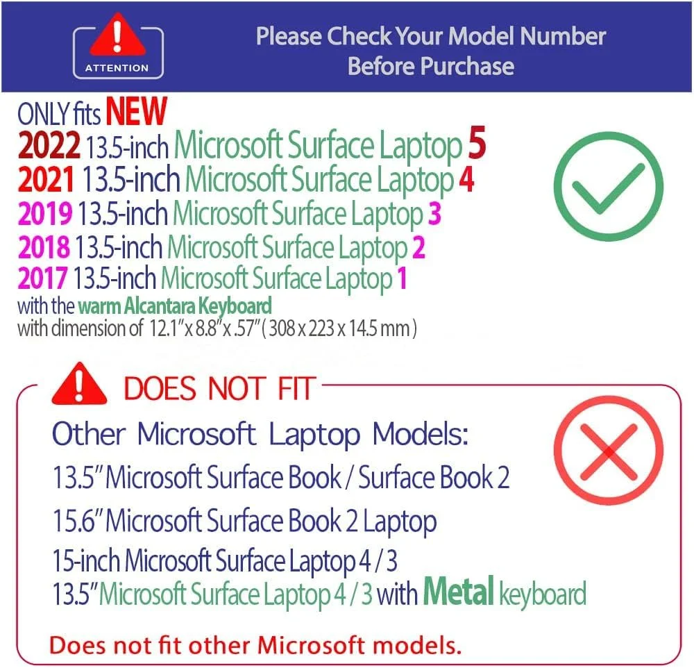 قاب محافظ eWINNER سازگار با لپ تاپ های مایکروسافت Surface Laptop 5/4/3/2 با صفحه کلید آلکانترا (مدل های 1769/1867/1958/1950)، پوشش محافظ باریک و سخت (مشکی کریستالی) قاب محافظ eWINNER سازگار با لپ تاپ های مایکروسافت Surface Laptop 5/4/3/2 با صفحه کلید آلکانترا (مدل های 1769/1867/1958/1950)، پوشش محافظ باریک و سخت (مشکی کریستالی)