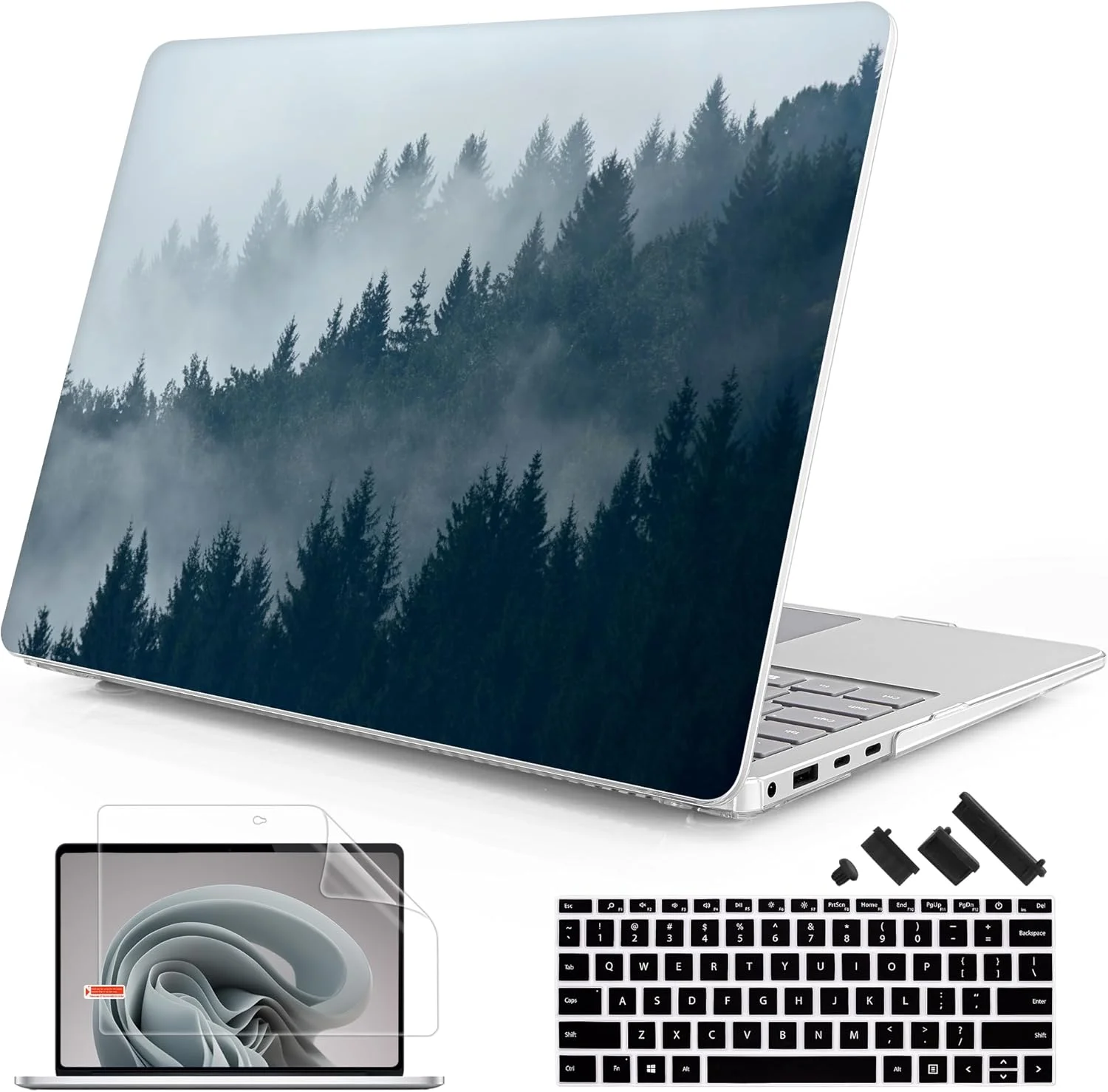 کاور Mektron برای لپ تاپ 13.8 اینچی Microsoft Surface Laptop 7 Windows 11 AI PC 2024، کاور لپ تاپ 13.8 اینچی مناسب برای مدل 2036، کاور کیبورد + محافظ صفحه نمایش + درپوش های ضد گرد و غبار، جنگل مه آلود C132