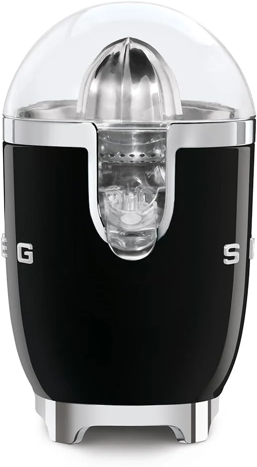 آب مرکبات گیری Smeg CJF11BLUK، طراحی به سبک دهه 50، دارای کاسه آبگیری و درب، خروجی ضد چکه استیل ضد زنگ، بدنه آلومینیومی دایکاست، مشکی، 1 سال گارانتی آب مرکبات گیری Smeg CJF11BLUK، طراحی به سبک دهه 50، دارای کاسه آبگیری و درب، خروجی ضد چکه استیل ضد زنگ، بدنه آلومینیومی دایکاست، مشکی، 1 سال گارانتی
