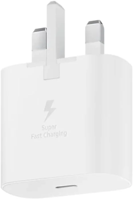 آداپتور شارژ سریع 25 واتی اصلی سامسونگ گلکسی (همراه با کابل داده USB-C به C)، سفید