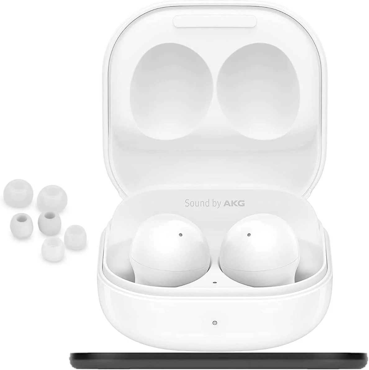 هدفون بی سیم سامسونگ Galaxy Buds 2، بلوتوثی، حذف نویز، دارای محفظه شارژ، صدای با کیفیت، مقاوم در برابر آب - (بازسازی شده) (سفید)