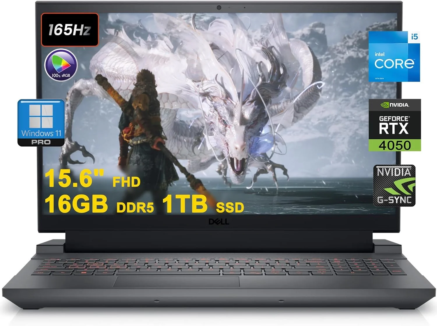 لپ تاپ گیمینگ Dell G15 5530 | صفحه نمایش 15.6 اینچی FHD 165Hz (100% sRGB، 3ms، G-SYNC + DDS) | پردازنده 10 هسته ای Intel i5-13450HX (>i7-12650H) | 16 گیگابایت DDR5 1 ترابایت SSD | کارت گرافیک GeForce RTX 4050 با نور پس زمینه USB-C Win11Pro