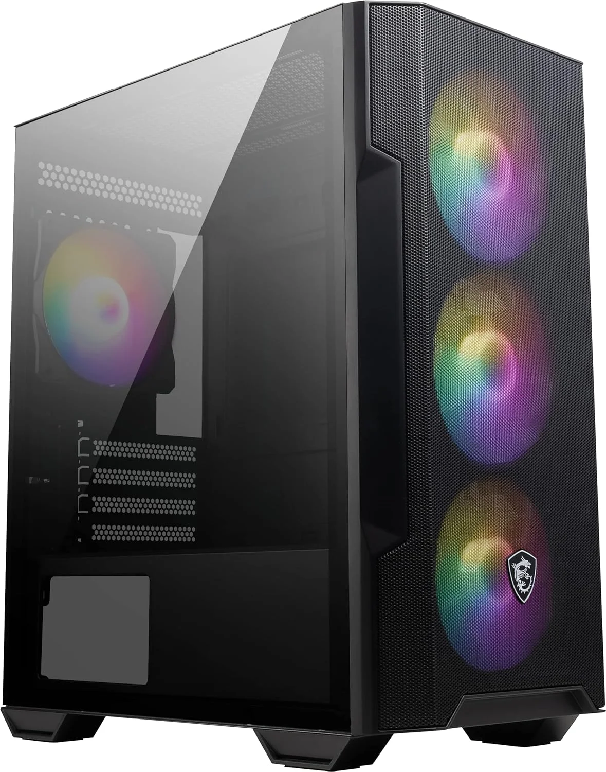 کیس کامپیوتر مینی تاور MSI MAG FORGE M100R، شیشه حرارت دیده، پشتیبانی از Micro-ATX و Mini-ITX، پنل جلویی مشبک، 4 عدد فن 120 میلی متری ARGB به همراه هاب کنترلر، فیلتر گرد و غبار مغناطیسی، USB 3.2 Gen 1 Type-A