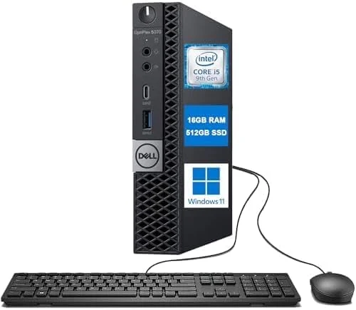 کامپیوتر رومیزی DELL Optiplex 5070 Micro MFF، پردازنده Intel i5-9500T، رم 16 گیگابایت DDR4، حافظه SSD NVMe M.2 512 گیگابایت جدید، WiFi BT HDMI، کیبورد و ماوس نو، ویندوز 11 پرو (بازسازی شده)