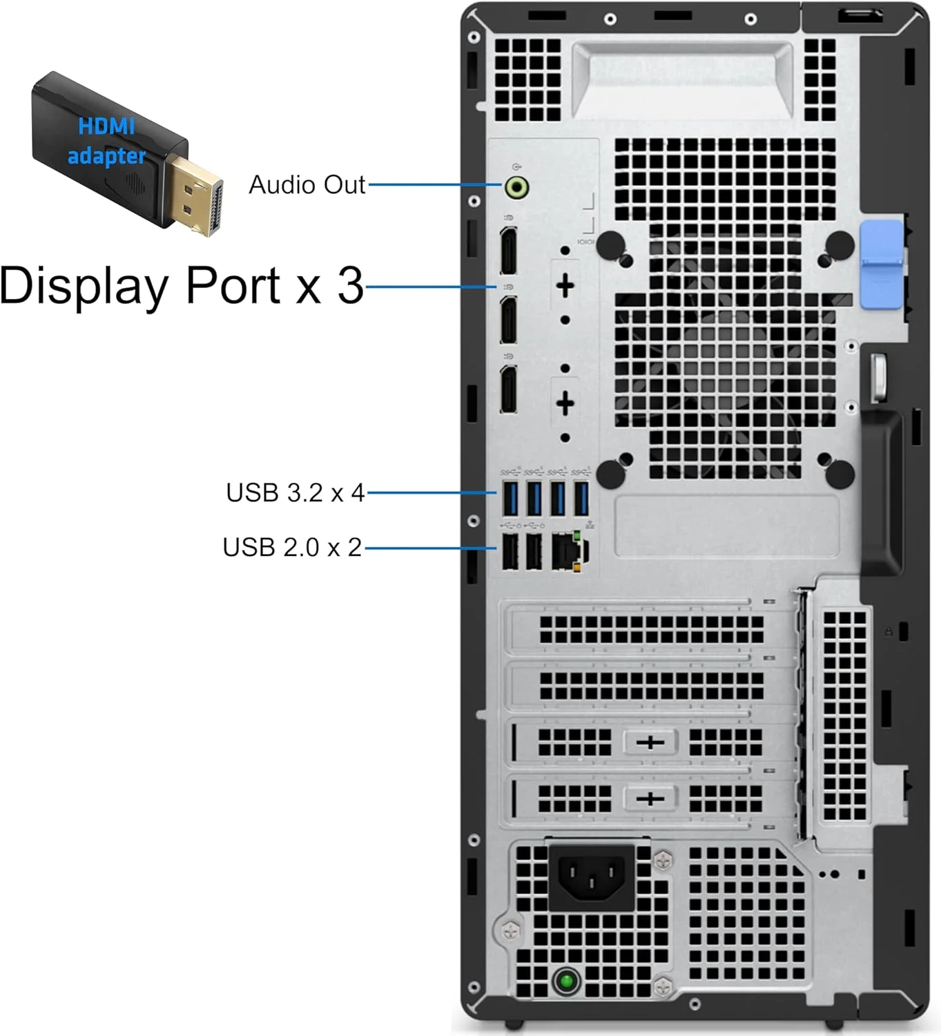 کامپیوتر Dell OptiPlex 7020 Tower Plus، پردازنده Intel Core i7-14700، رم 64 گیگابایتی، SSD NVMe 2 ترابایتی، USB-C، DisplayPort، HDMI، Wi-Fi داخلی، BT، ویندوز 11 پرو، دسکتاپ مشکی