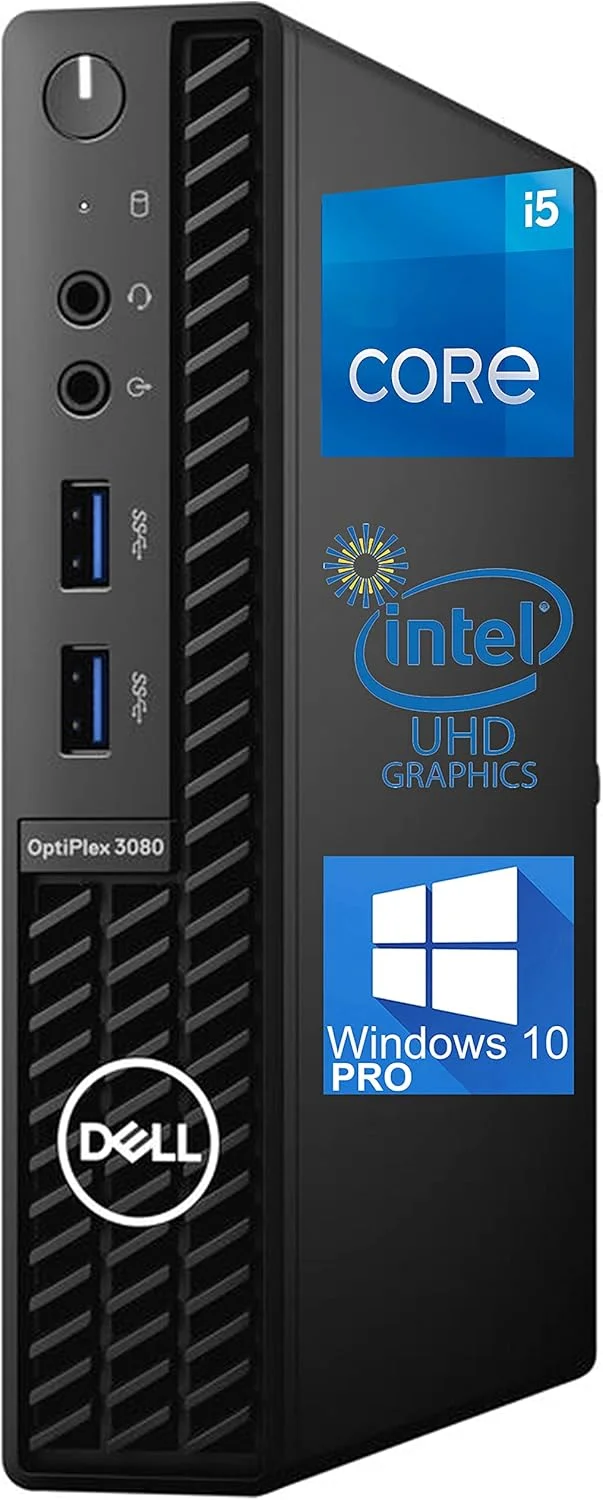 کامپیوتر رومیزی Dell OptiPlex 3080 Micro - پردازنده نسل دهم Intel Core i5-10500T تا 3.8 گیگاهرتز - 16 گیگابایت رم، 256 گیگابایت SSD M.2 NVME، وای فای AC، بلوتوث، DisplayPort، HDMI - ویندوز 10 پرو