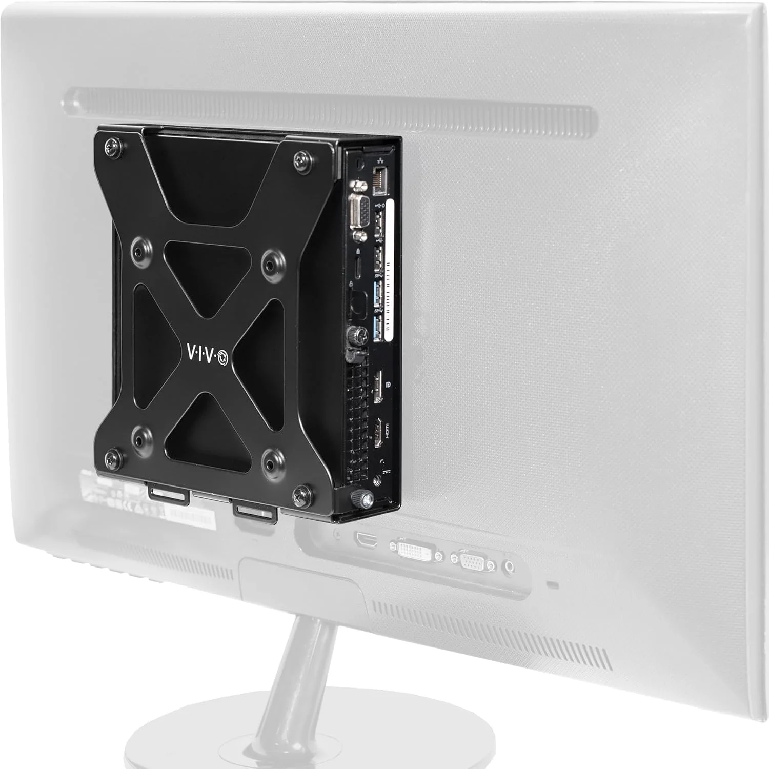 پایه نصب مینی کامپیوتر VESA در پشت مانیتور VIVO، طراحی شده برای Dell OptiPlex Micro CPU، نگهدارنده کامپیوتر بازوی مانیتور، پنهان در پشت صفحه نمایش، گزینه های نصب روی میز و دیوار، مشکی، Mount-DLMM2