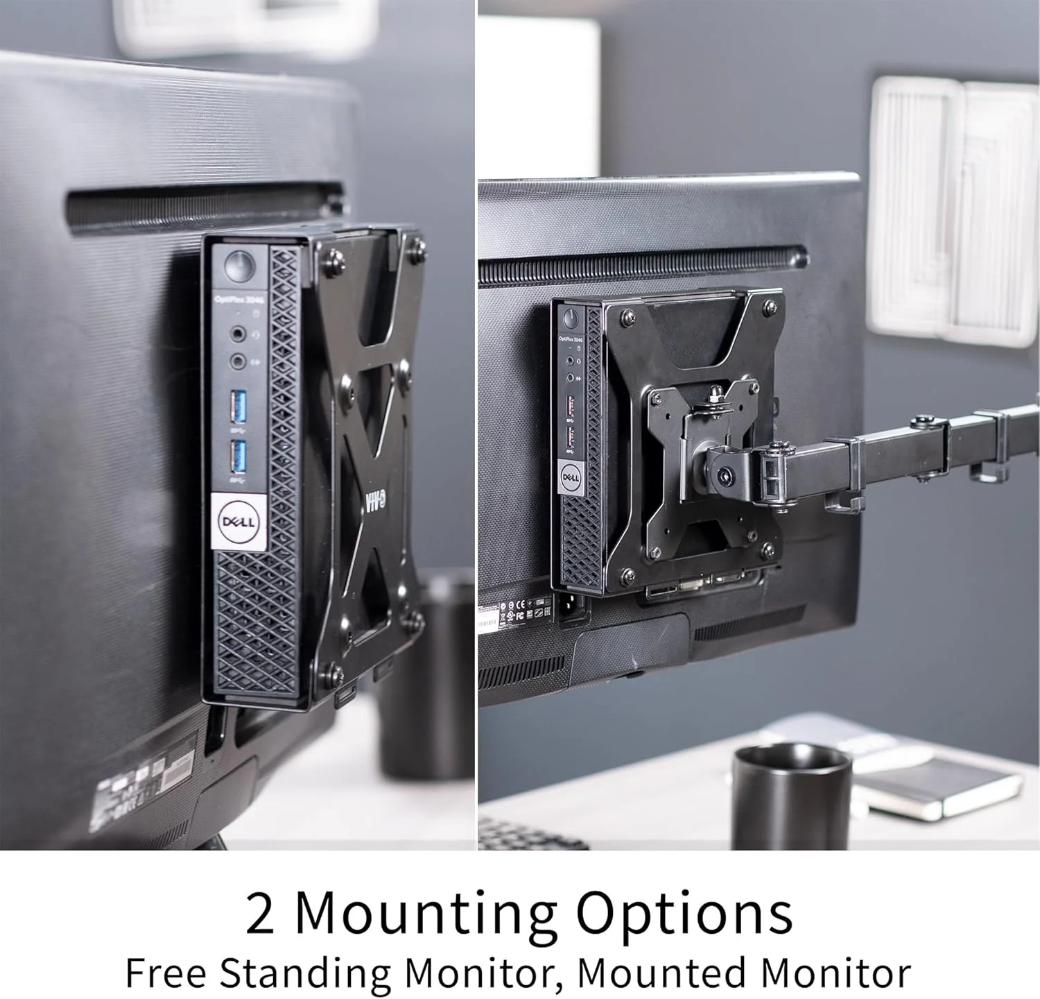 پایه نصب مینی کامپیوتر VESA در پشت مانیتور VIVO، طراحی شده برای Dell OptiPlex Micro CPU، نگهدارنده کامپیوتر بازوی مانیتور، پنهان در پشت صفحه نمایش، گزینه های نصب روی میز و دیوار، مشکی، Mount-DLMM2