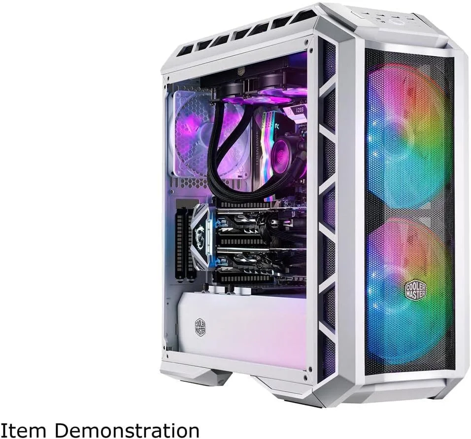 کیس مستر کولر Mastercase H500P Mesh White Atx Mid Tower با تهویه مشبک جلو، 2 عدد فن 200 میلی متری RGB، پنل جانبی شیشه ای حرارت دیده و 2 عدد اسلات عمودی کارت گرافیک PCI، خاکستری