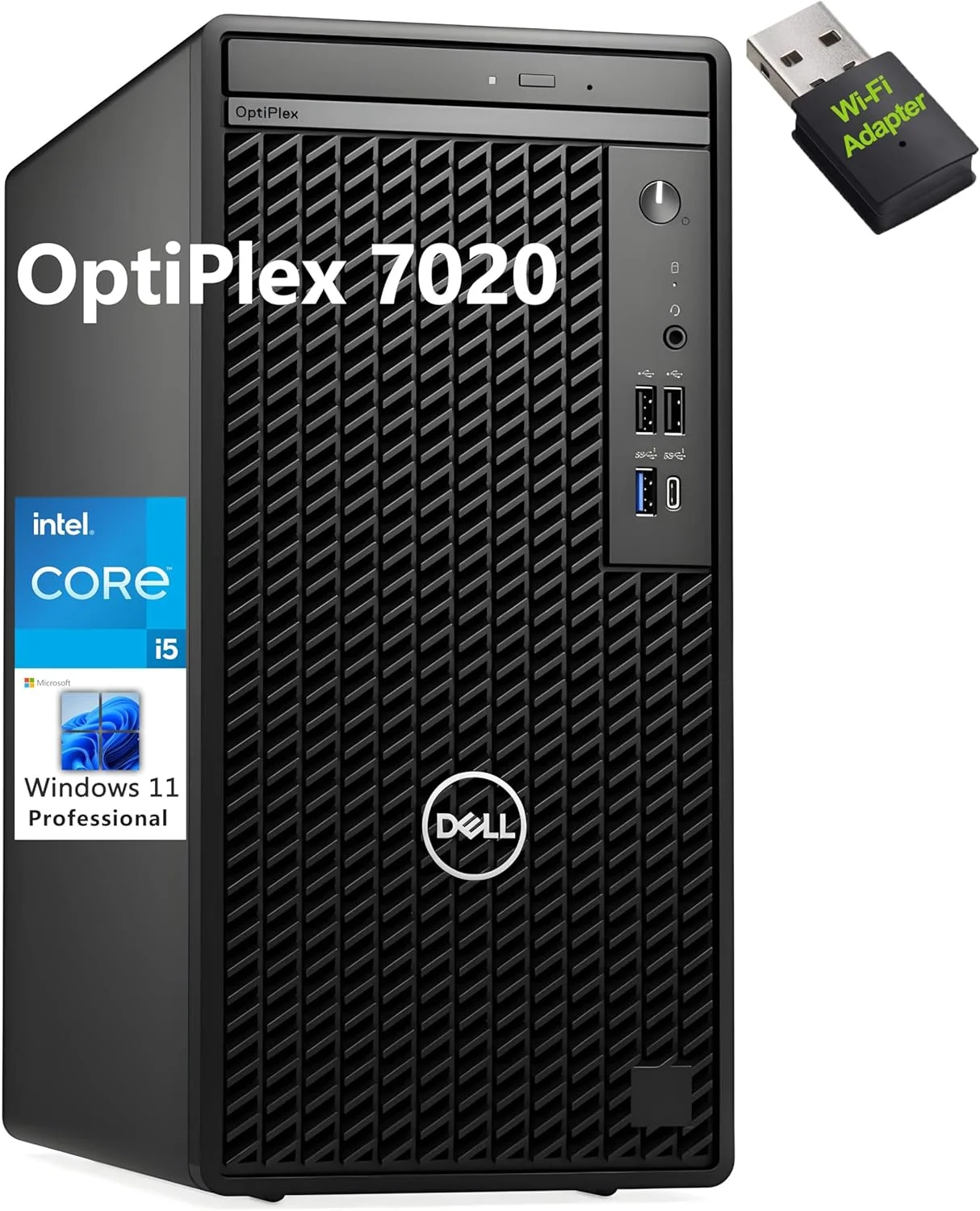 کامپیوتر رومیزی تجاری Dell OptiPlex 7010 Tower، نسل سیزدهم اینتل 14 هسته ای i5-13500 (بهتر از i7-12700)، رم 32 گیگابایتی DDR4، SSD 1 ترابایتی PCIe، DVDRW، آداپتور WiFi، RJ-45، HDMI، صفحه کلید و ماوس، ویندوز 11 پرو