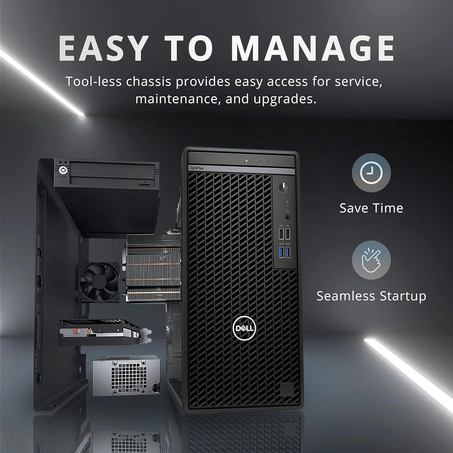 کامپیوتر رومیزی Dell OptiPlex 3000 مدل Full Size Tower، پردازنده Intel Core i5-12500، رم 32 گیگابایتی DDR4، حافظه SSD 2 ترابایتی PCIe، DVDRW، اترنت، آداپتور WiFi، کیبورد و ماوس، ویندوز 11 پرو، مشکی