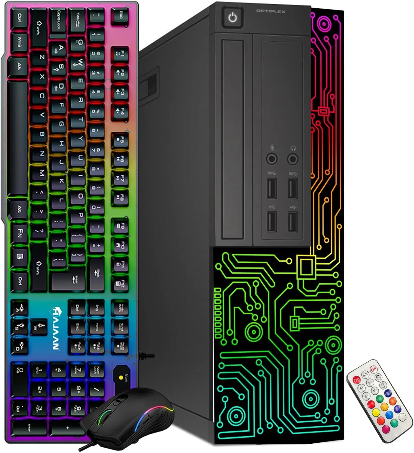 کامپیوتر گیمینگ رومیزی دل OptiPlex RGB، پردازنده Intel Core i7، کارت گرافیک GeForce GT 1030 2GB GDDR5، رم 16 گیگابایتی، SSD 512 گیگابایتی، مانیتور 24 اینچی HDMI، کیبورد، ماوس و هدست، WiFi، ویندوز 10 پرو (بازسازی شده)
