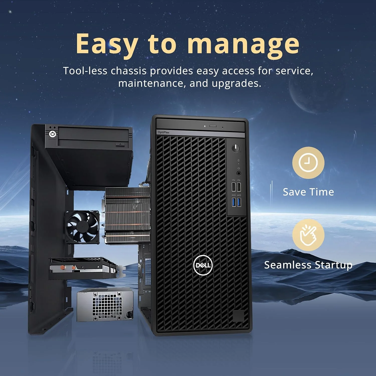 کامپیوتر رومیزی Dell OptiPlex 3000 مدل Full Size Tower، پردازنده Intel Core i5-12500، رم 64 گیگابایتی DDR4، حافظه SSD 2 ترابایتی PCIe، DVDRW، اترنت، آداپتور WiFi، کیبورد و ماوس، ویندوز 11 پرو، مشکی