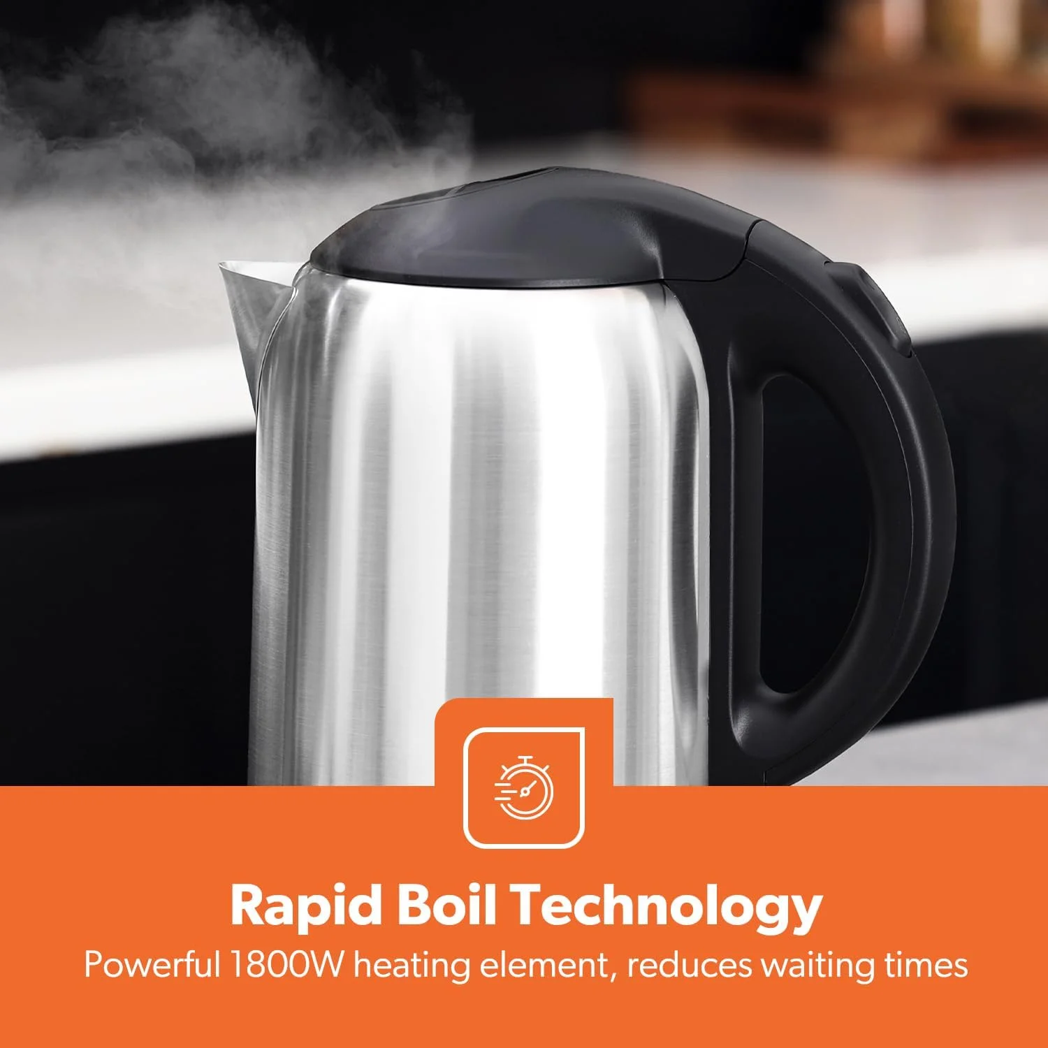 کتری برقی استیل ضد زنگ Geepas با خاموش شدن خودکار و محافظت در برابر خشک شدن 1.8 لیتر 1800 وات GK5466 نقره ای/مشکی