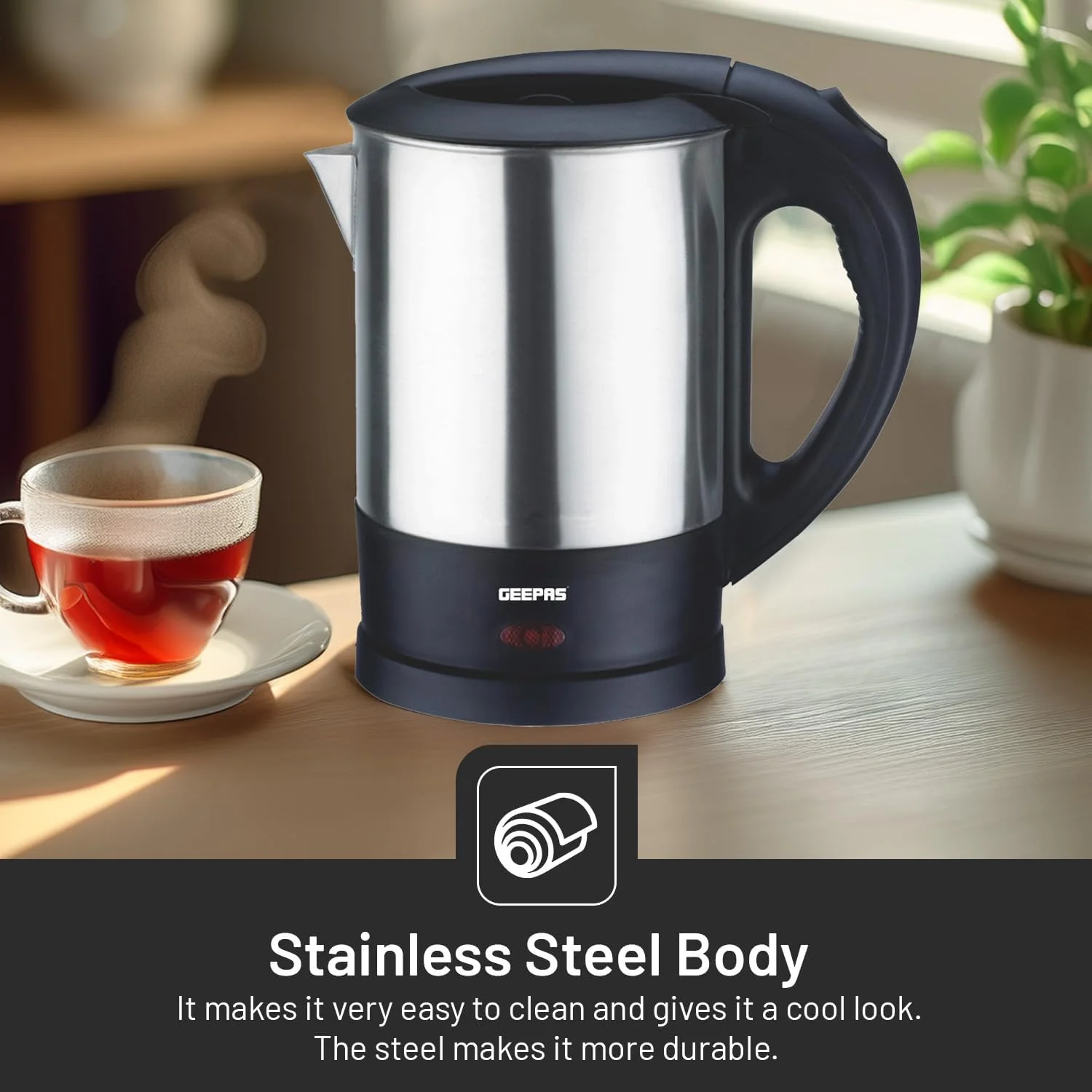 کتری برقی مسافرتی جیپاس مدل GK5418 با توان 1350 وات - بدنه استیل ضد زنگ، محافظت در برابر خشک شدن و گرمای بیش از حد | مناسب برای آب جوش، چای و قهوه | 1.0 لیتر | 2 سال گارانتی کتری برقی مسافرتی جیپاس مدل GK5418 با توان 1350 وات - بدنه استیل ضد زنگ، محافظت در برابر خشک شدن و گرمای بیش از حد | مناسب برای آب جوش، چای و قهوه | 1.0 لیتر | 2 سال گارانتی