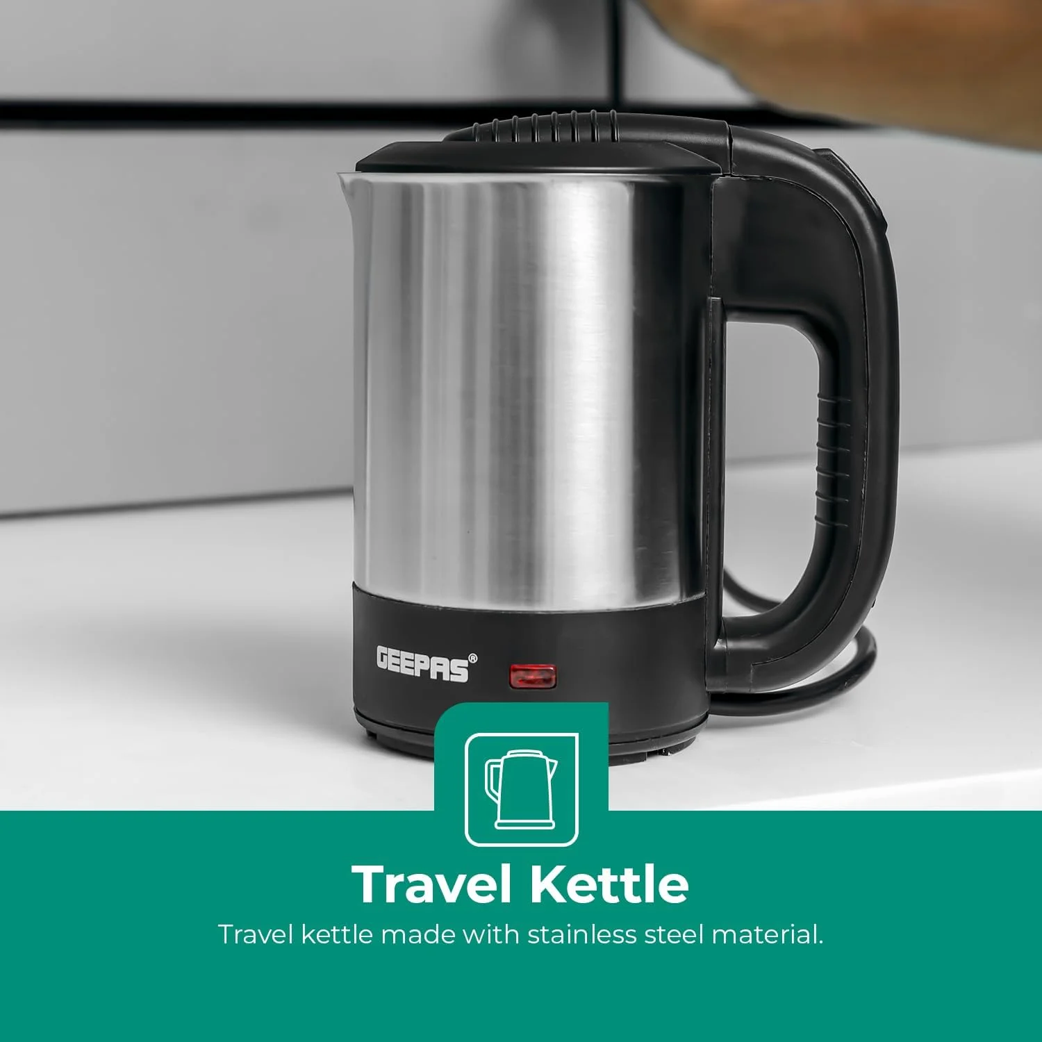 کتری مسافرتی استیل جیپاس، نقره ای/مشکی، 1100 وات، 0.5 لیتر، GK175 کتری مسافرتی استیل جیپاس، نقره ای/مشکی، 1100 وات، 0.5 لیتر، GK175