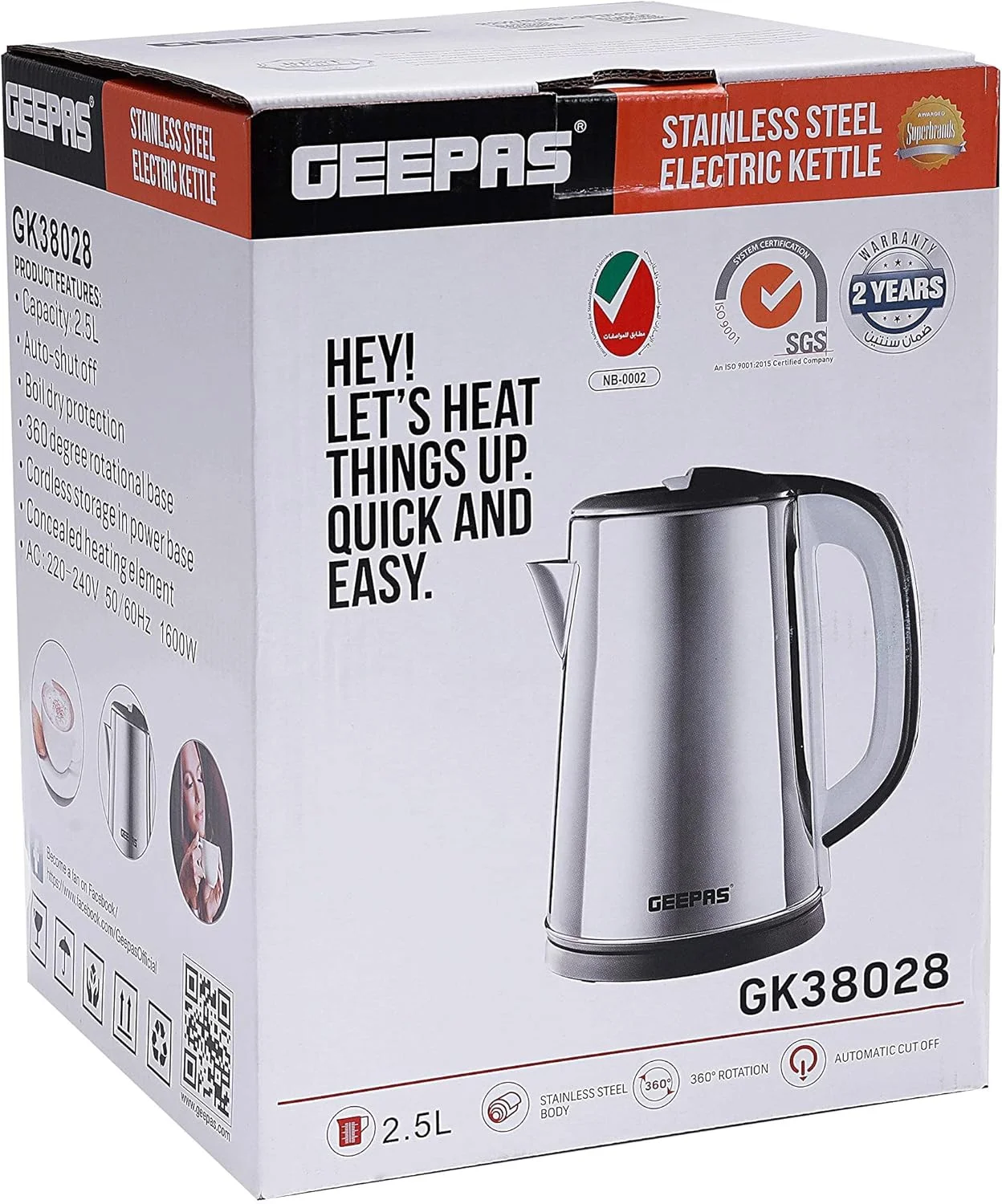 کتری برقی جیپاس مدل GK38028 با ظرفیت 2.5 لیتر و توان 1600 وات - کتری چای بدون سیم، خاموش شدن خودکار و محافظت در برابر خشک شدن | ایده آل برای قهوه، چای، شیر، آب و موارد دیگر | 2 سال گارانتی کتری برقی جیپاس مدل GK38028 با ظرفیت 2.5 لیتر و توان 1600 وات - کتری چای بدون سیم، خاموش شدن خودکار و محافظت در برابر خشک شدن | ایده آل برای قهوه، چای، شیر، آب و موارد دیگر | 2 سال گارانتی