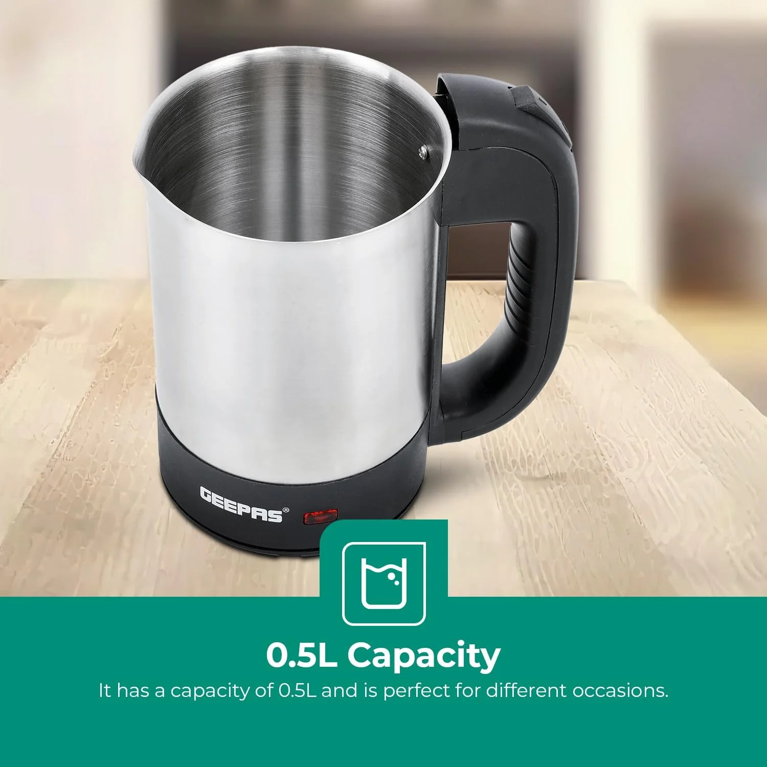 کتری مسافرتی استیل جیپاس، نقره ای/مشکی، 1100 وات، 0.5 لیتر، GK175 کتری مسافرتی استیل جیپاس، نقره ای/مشکی، 1100 وات، 0.5 لیتر، GK175