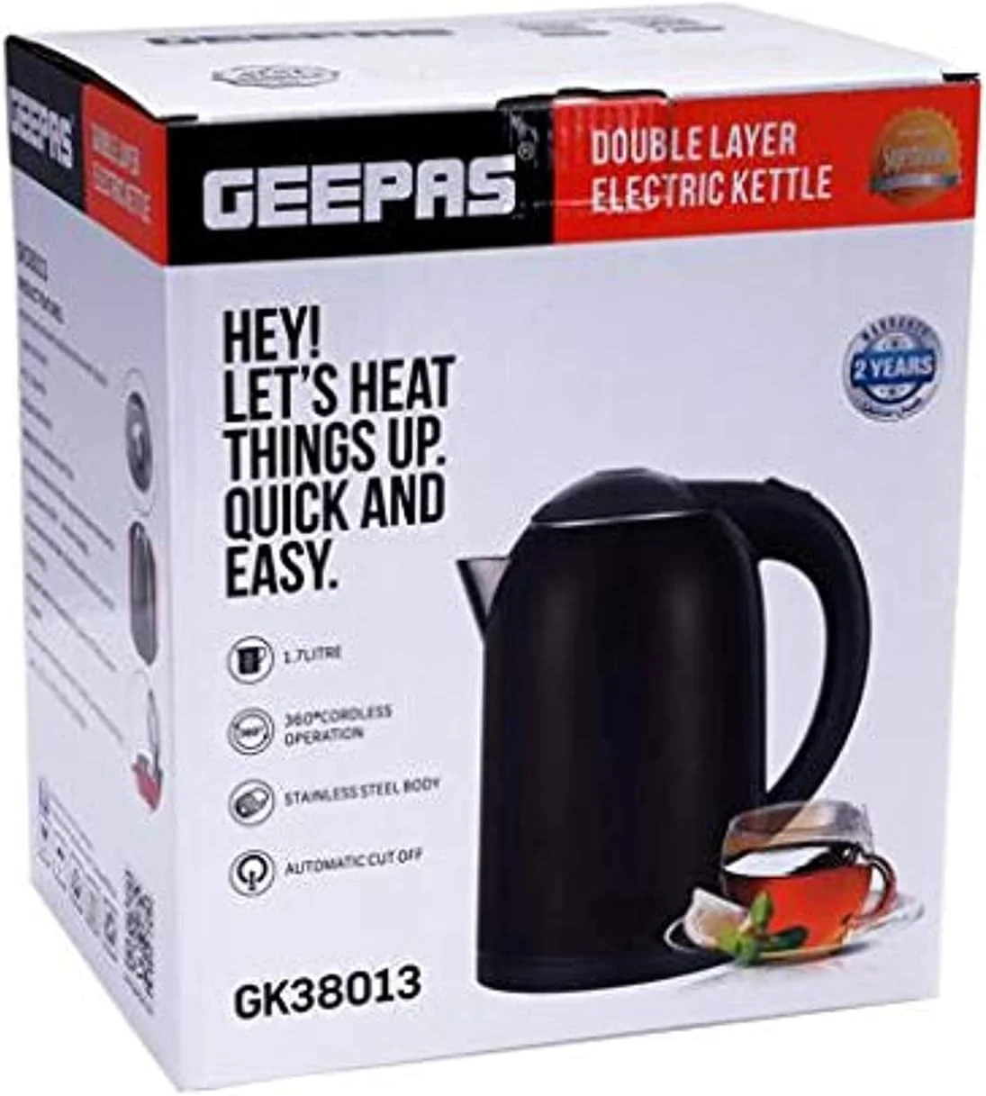 کتری برقی دو لایه Geepas GK38013 با ظرفیت 1.7 لیتر - کتری آب/چای بدون سیم با بدنه استیل ضد زنگ دو جداره، خاموش شدن خودکار و محافظت در برابر خشک شدن | 2 سال گارانتی