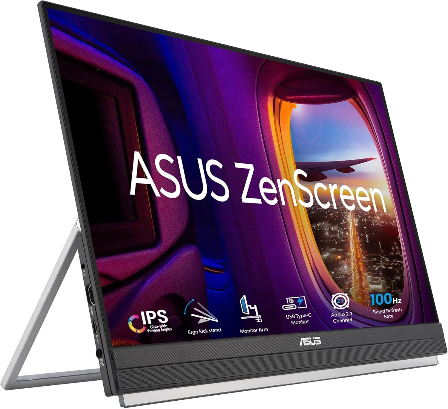مانیتور قابل حمل 22 اینچی (21.5 اینچ قابل مشاهده) ایسوس ZenScreen (MB229CF) - Full HD، IPS، 100 هرتز، USB-C، محافظت از چشم، بلندگوها، دسته حمل، پایه، بازوی C-clamp، قلاب پارتیشن، ساب ووفر، 3 سال گارانتی