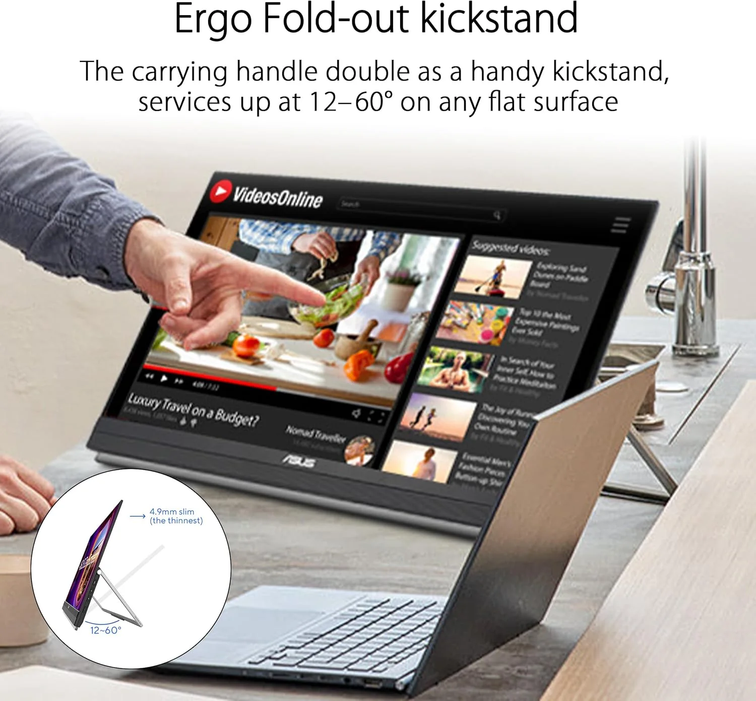 مانیتور قابل حمل 22 اینچی (21.5 اینچ قابل مشاهده) ایسوس ZenScreen (MB229CF) - Full HD، IPS، 100 هرتز، USB-C، محافظت از چشم، بلندگوها، دسته حمل، پایه، بازوی C-clamp، قلاب پارتیشن، ساب ووفر، 3 سال گارانتی