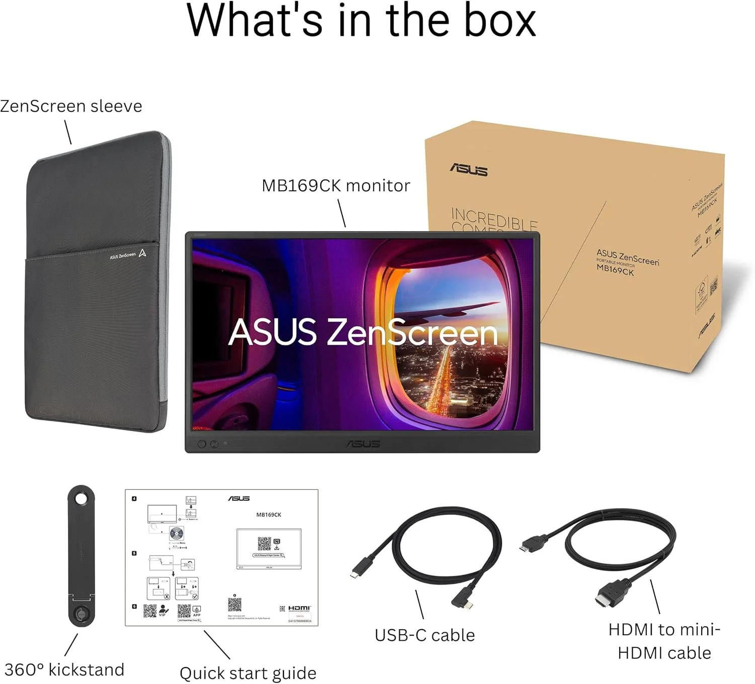 مانیتور قابل حمل 16 اینچی USB ایسوس ZenScreen (MB169CK) - Full HD، IPS، USB-C دوگانه، Mini-HDMI، مراقبت از چشم، بدون سوسو، فیلتر نور آبی، سطح ضد تابش، پایه 360 درجه، 3 سال گارانتی