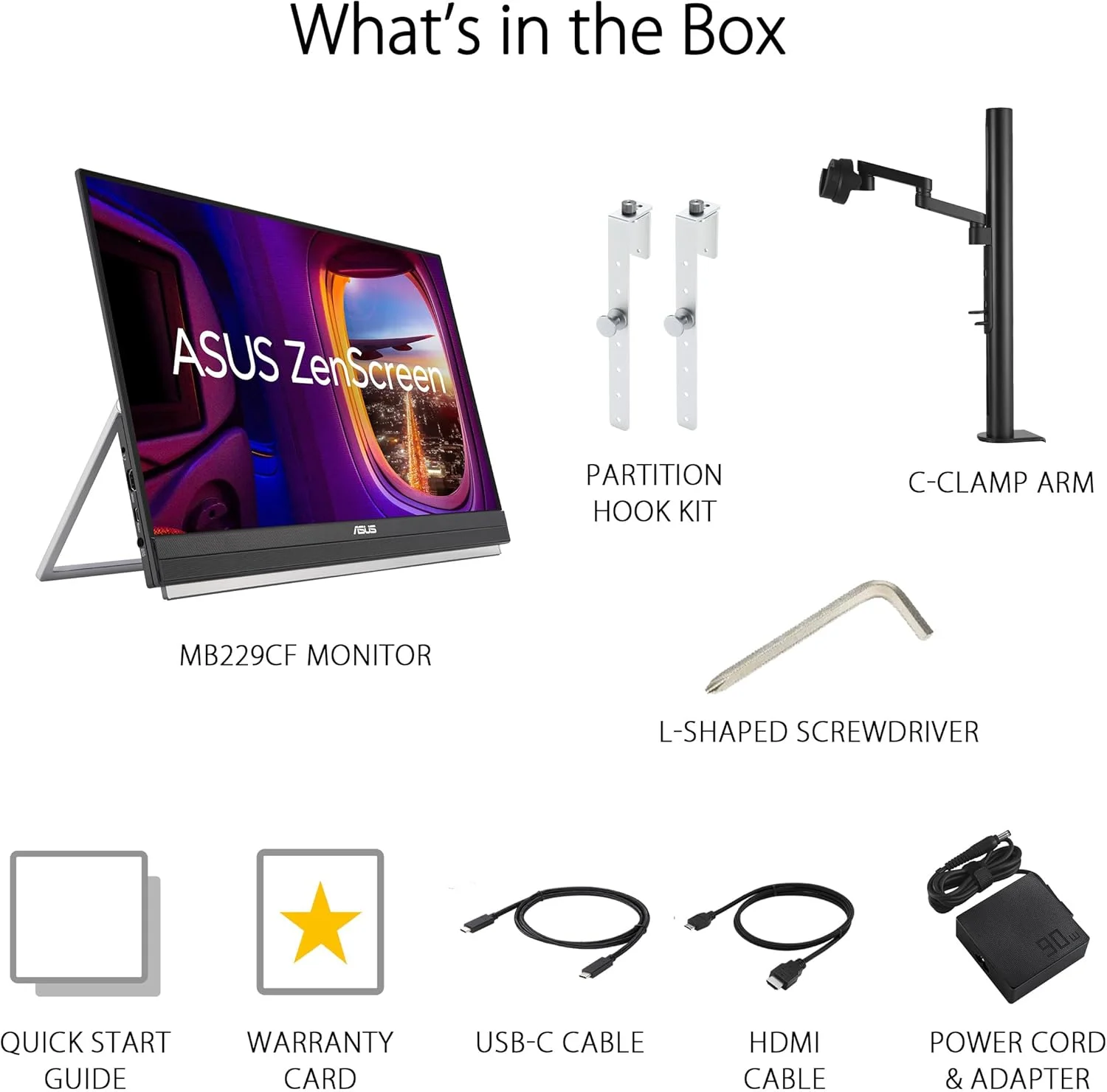 مانیتور قابل حمل 22 اینچی (21.5 اینچ قابل مشاهده) ایسوس ZenScreen (MB229CF) - Full HD، IPS، 100 هرتز، USB-C، محافظت از چشم، بلندگوها، دسته حمل، پایه، بازوی C-clamp، قلاب پارتیشن، ساب ووفر، 3 سال گارانتی