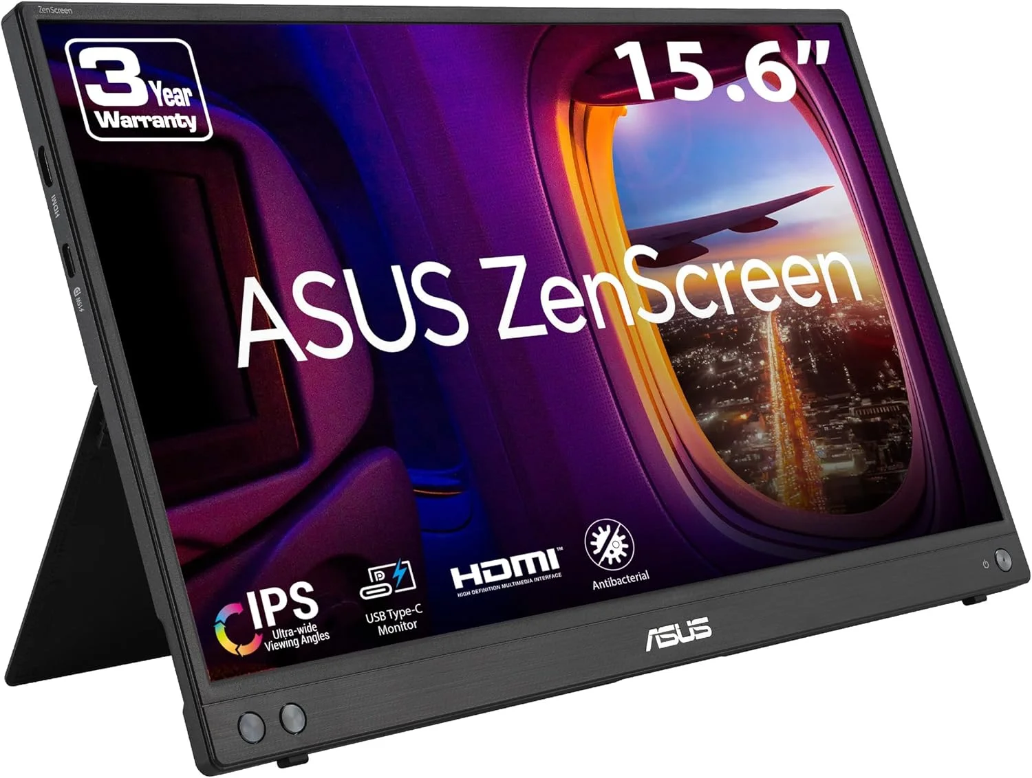 مانیتور قابل حمل ASUS ZenScreen 16 اینچ (15.6 اینچ قابل مشاهده) 1080P USB-C (MB16AHV) - Full HD، IPS، فیلتر نور آبی، ضد تابش نور، Mini HDMI، پایه، قابل نصب روی سه پایه، آستین محافظ، 3 سال گارانتی