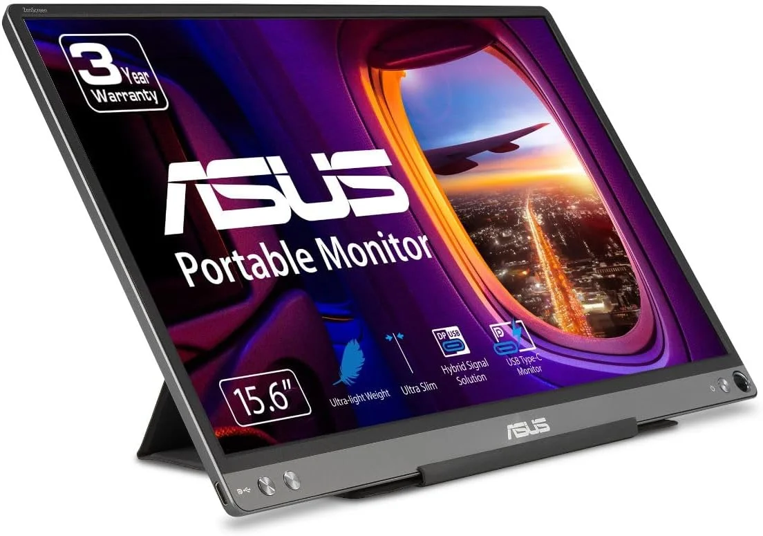 مانیتور قابل حمل 15.6 اینچی ASUS ZenScreen MB16ACE USB Type-C Full HD (1920 x 1080) IPS Eye Care با کیف هوشمند Lite، صفحه نمایش خارجی برای لپ تاپ