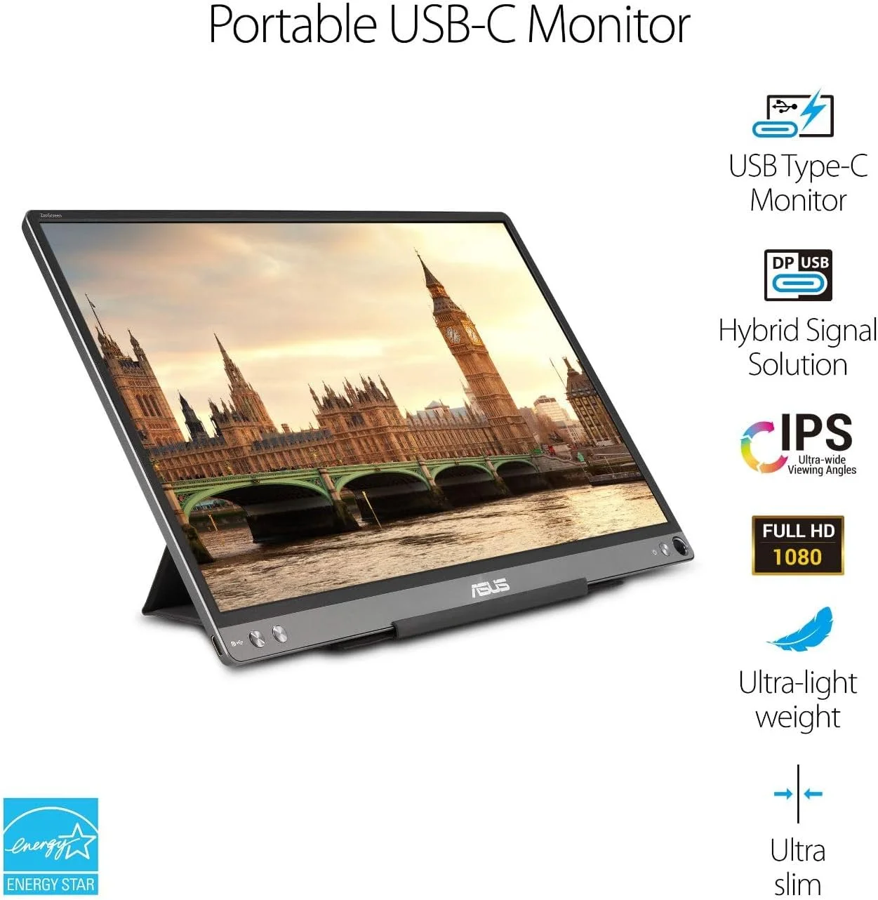 مانیتور قابل حمل 15.6 اینچی ASUS ZenScreen MB16ACE USB Type-C Full HD (1920 x 1080) IPS Eye Care با کیف هوشمند Lite، صفحه نمایش خارجی برای لپ تاپ