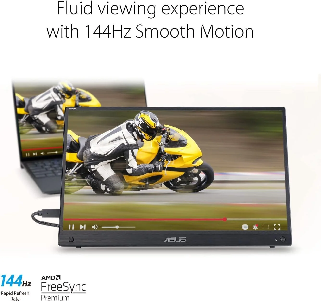 مانیتور قابل حمل ASUS ZenScreen MB16AHG - سایز 15.6 اینچ FHD (1920 x 1080)، IPS، 144 هرتز، USB-C، Mini-HDMI، Freesync Premium™، پایه ارگونومیک، سوکت سه پایه، بدون پرش تصویر، نور آبی کم